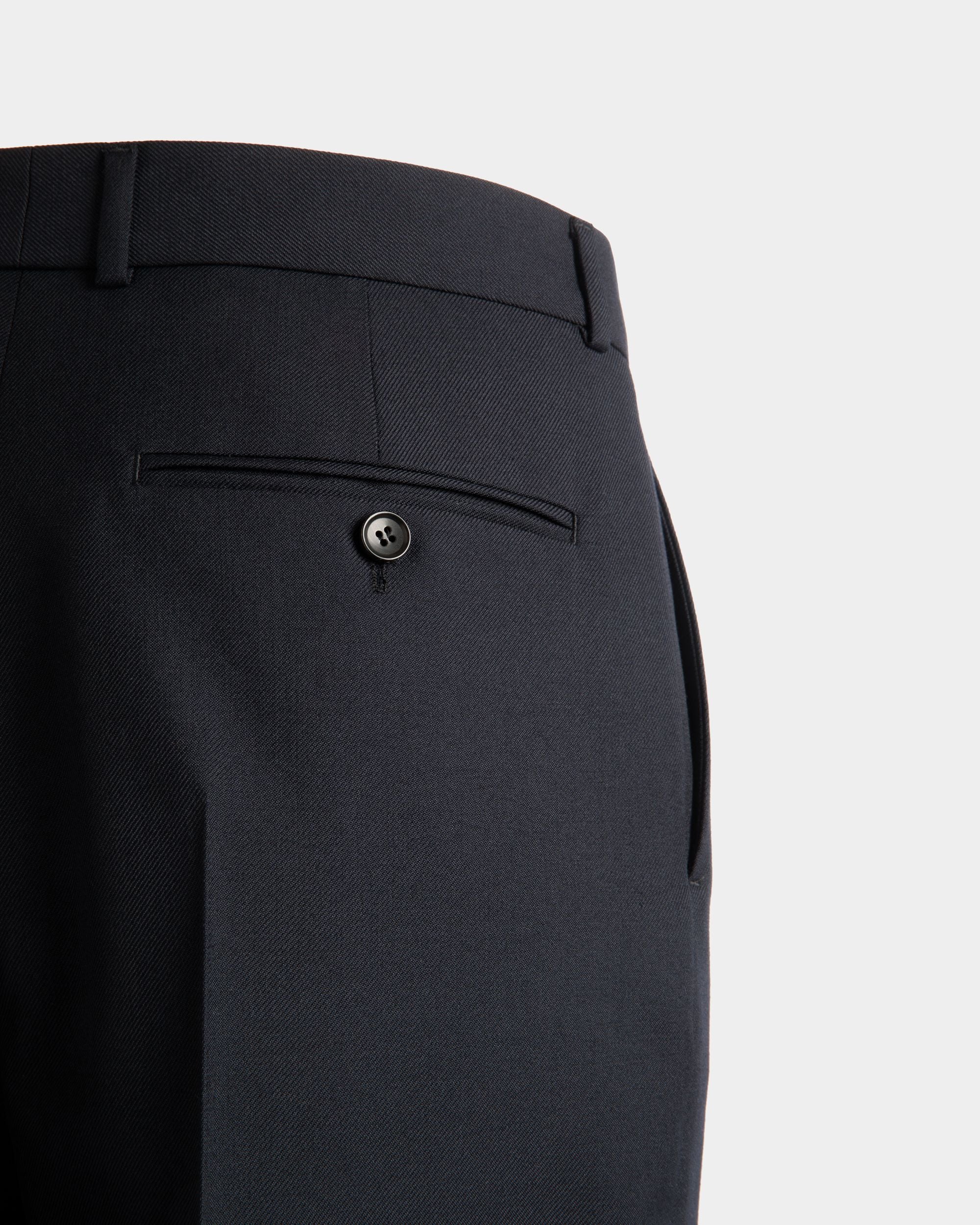 Pleated Pants In Navy Blue Wool Blend - Men's - Bally - 04