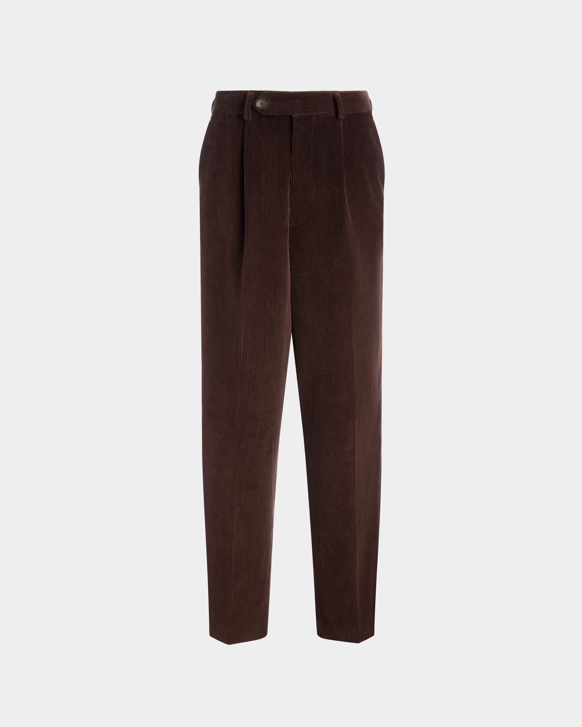 Winter Capsule Pleated Pants in Ebano Cotton Corduroy - Men's - Bally - 01
