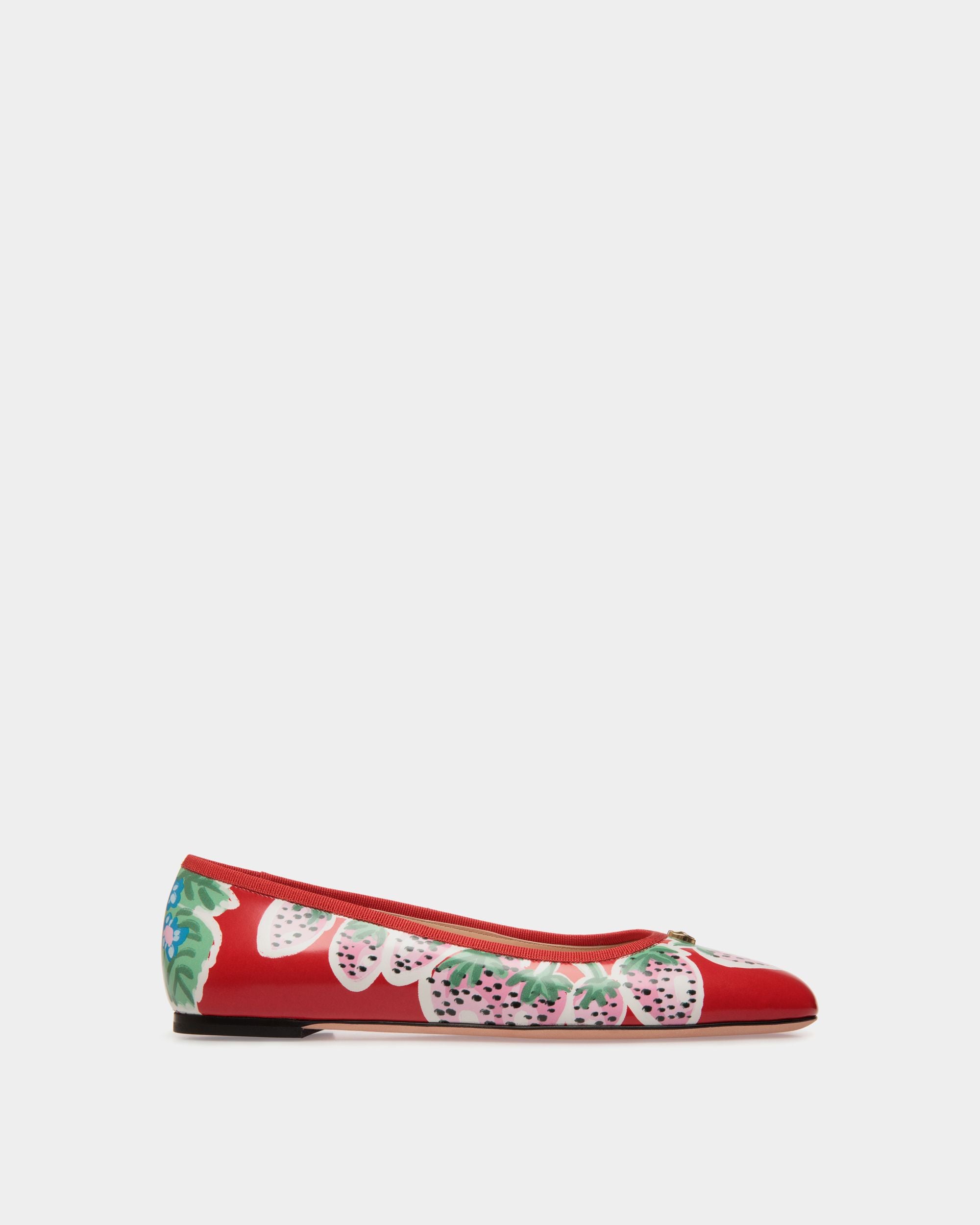 Ballyrina Flat in Strawberry Print Brushed Leather - Women's - Bally - 01