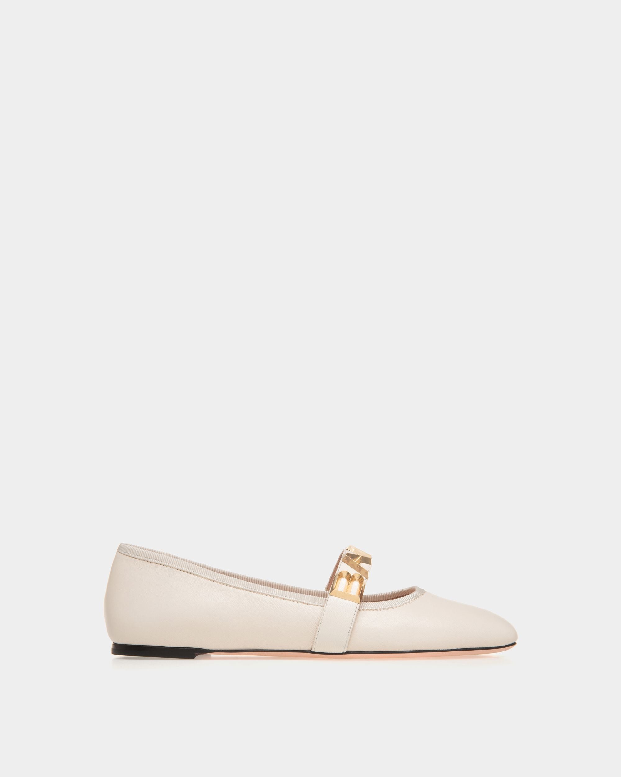 Ballyrina Flat in White Leather - Women's - Bally - 01