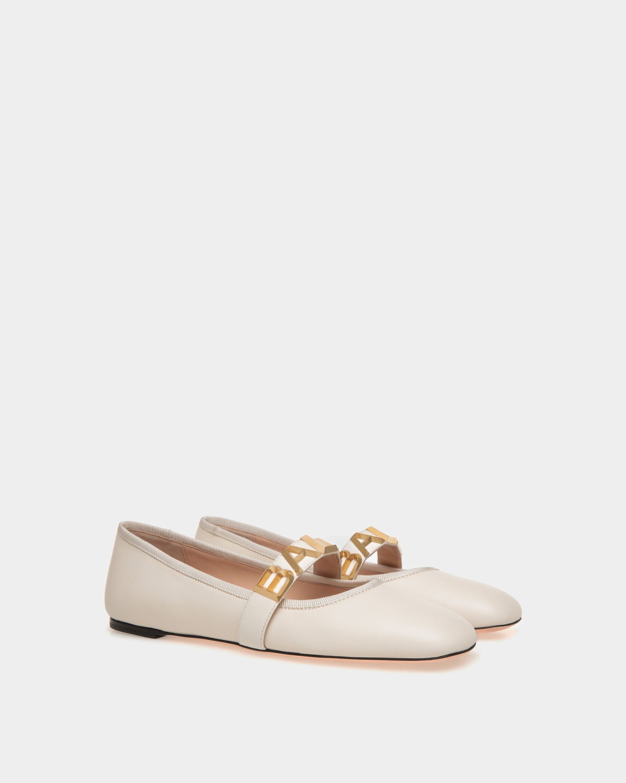 Ballyrina Flat in White Leather - Women's - Bally - 02