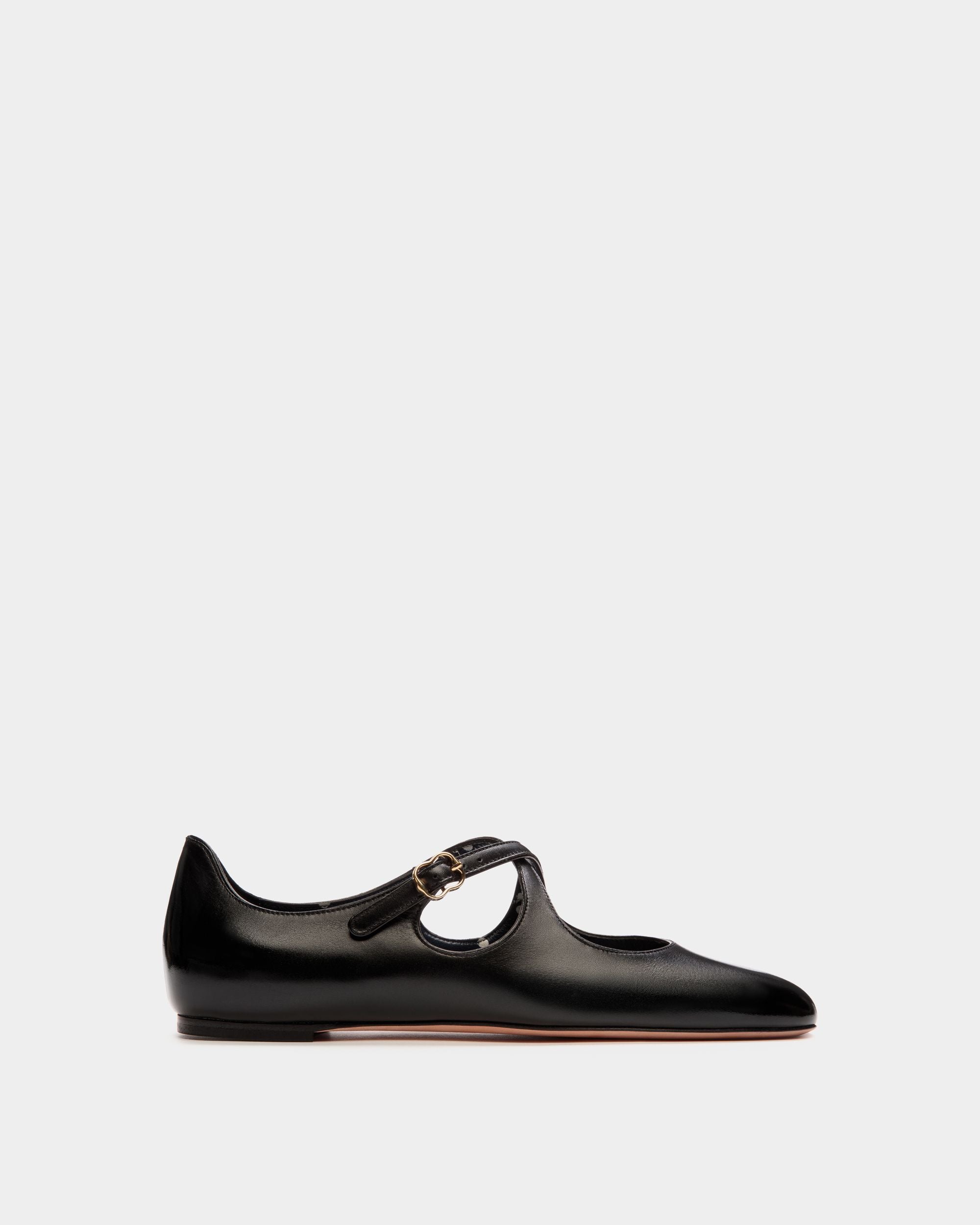 Ballyrina Flat in Black Leather - Women's - Bally - 01