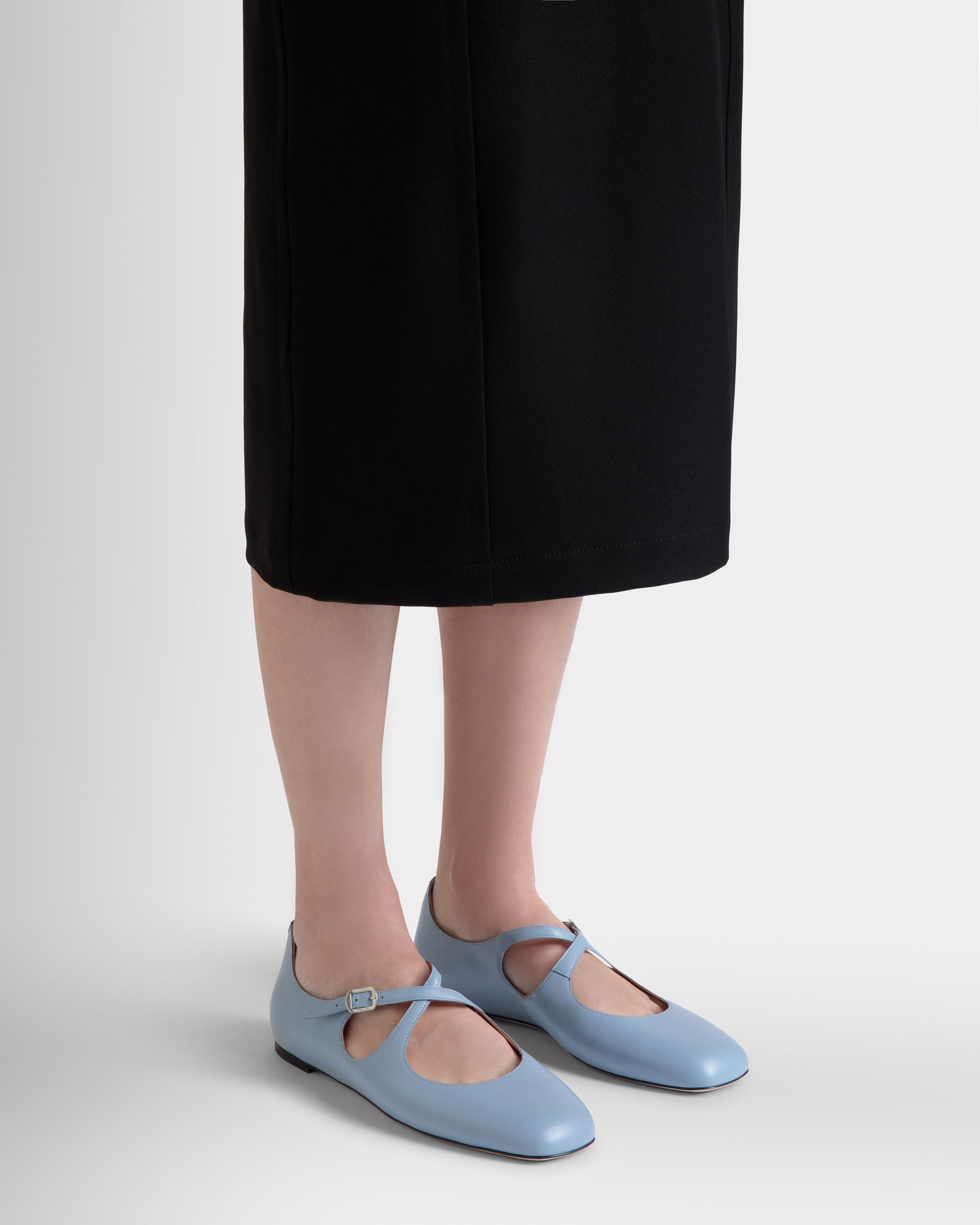 Ballyrina Flat in Light Blue Leather - Women's - Bally - 02