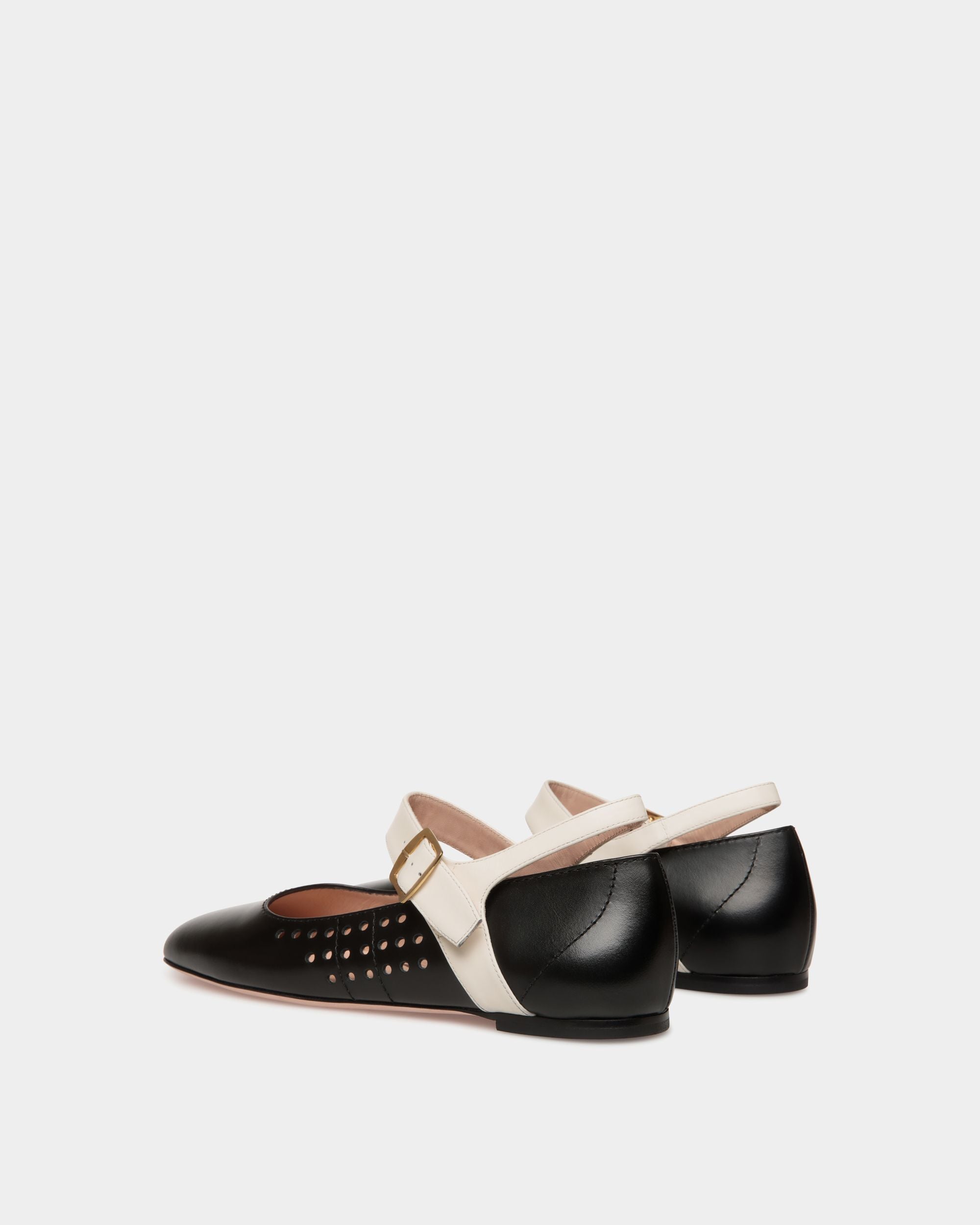 Ballyrina Flat in Black and White Leather - Women's - Bally - 04