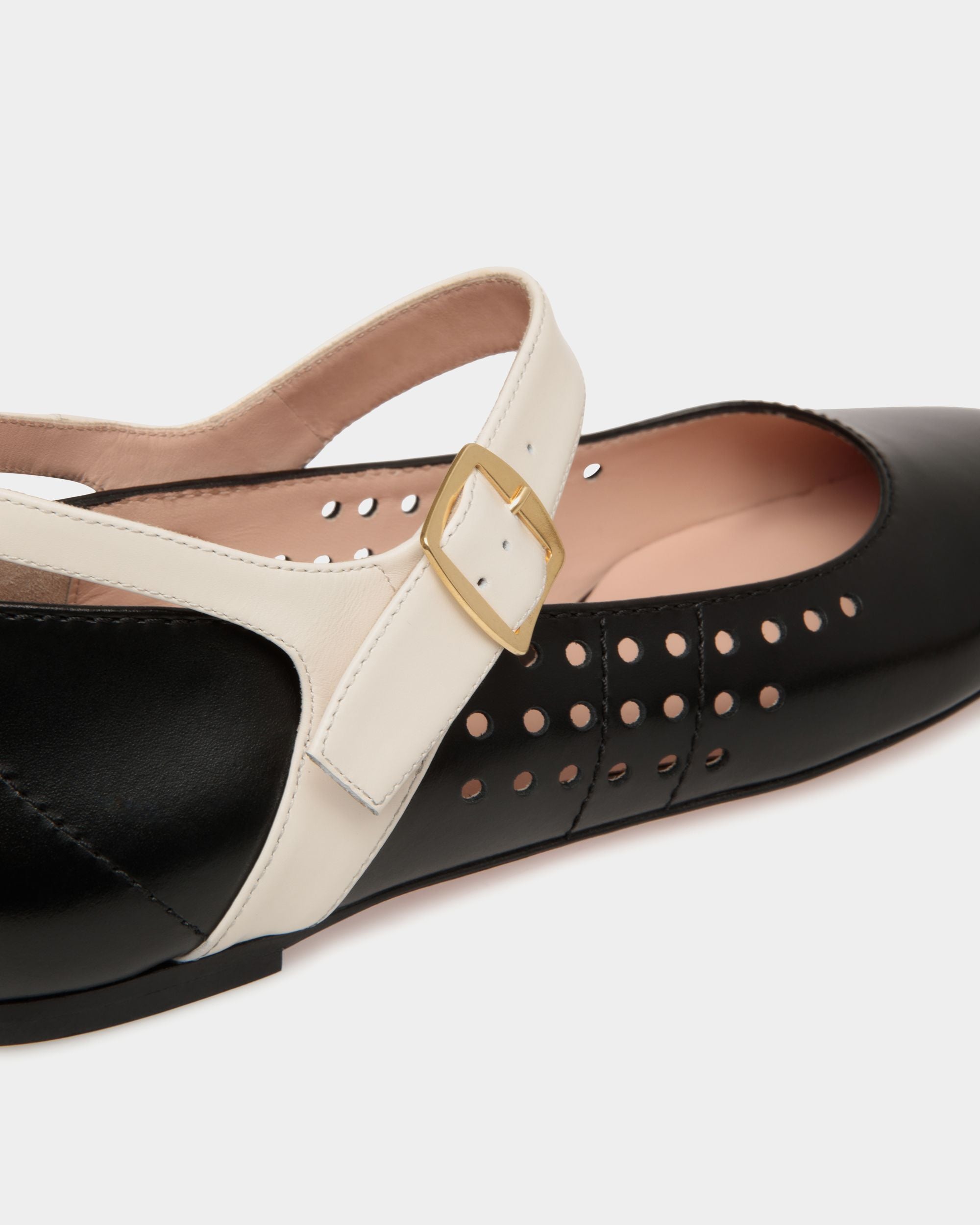 Ballyrina Flat in Black and White Leather - Women's - Bally - 06