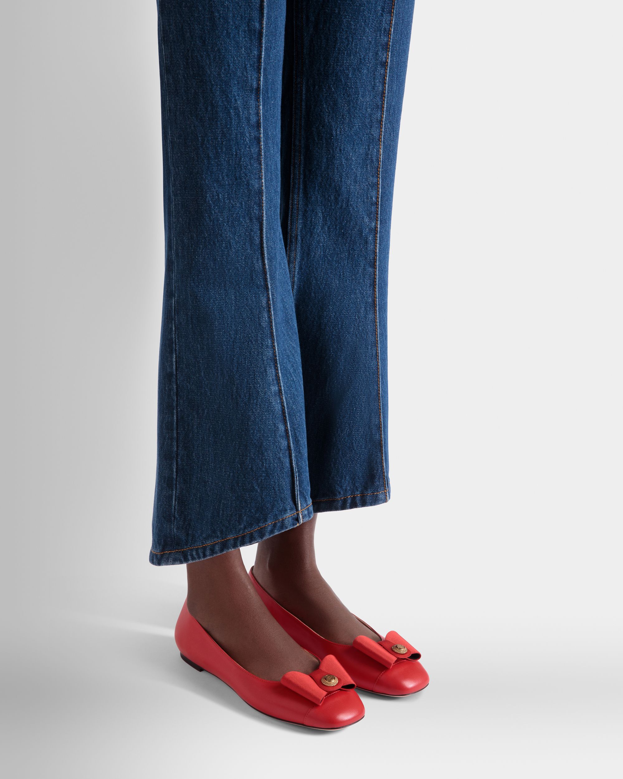 B-Bow Flat in Red Leather - Women's - Bally - 02