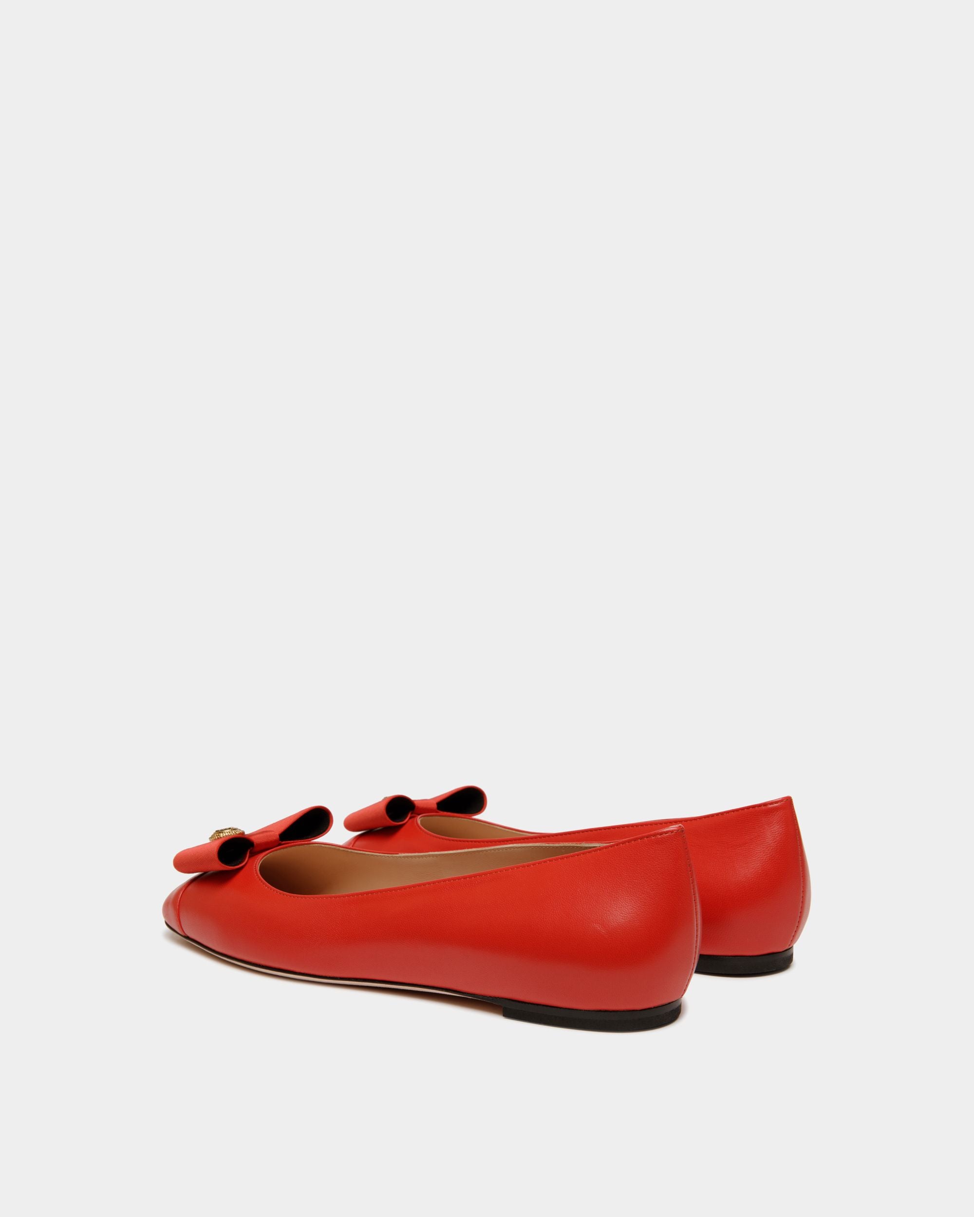 B-Bow Flat in Red Leather - Women's - Bally - 04