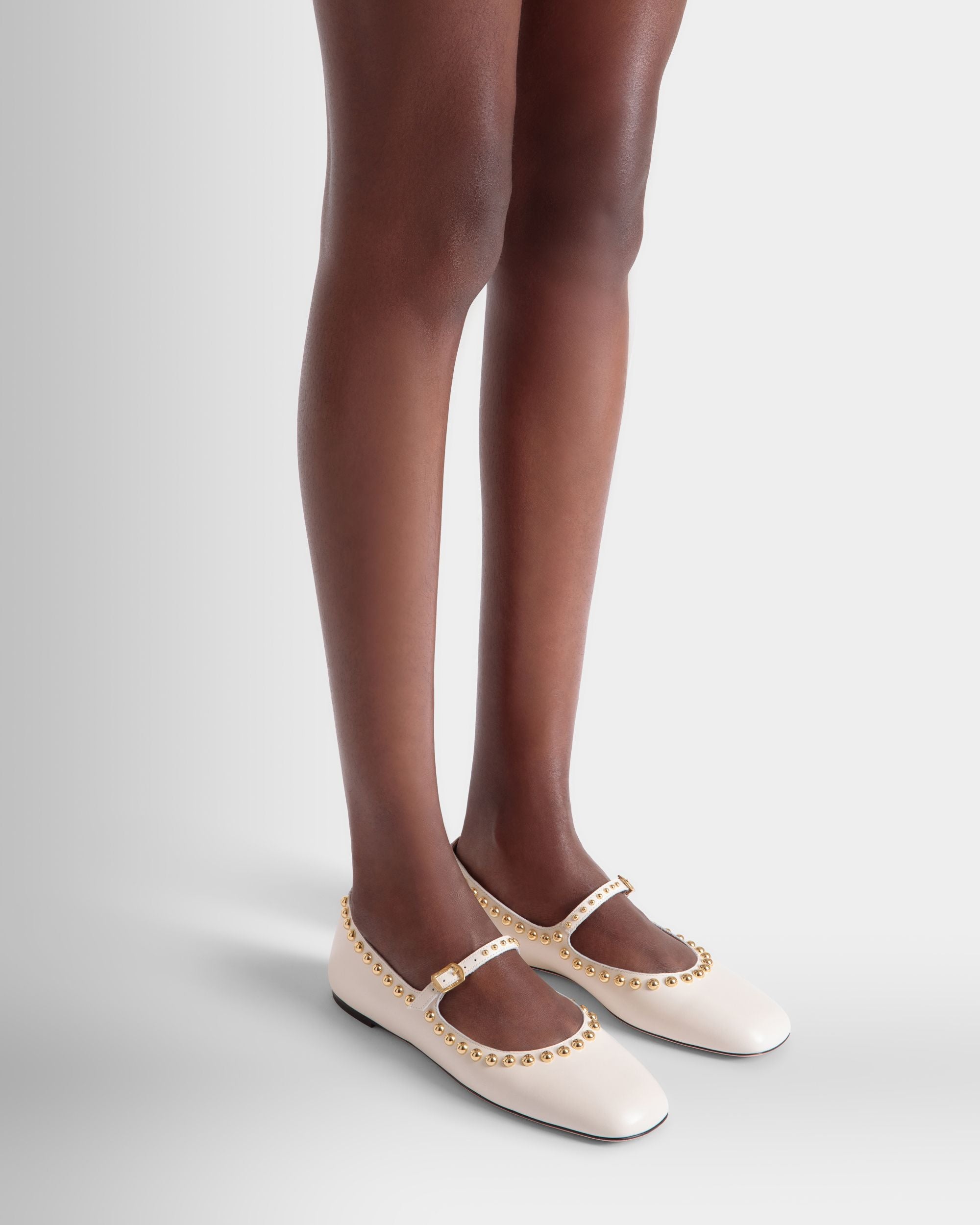 Ballyrina Flat in Ivory Leather - Women's - Bally - 02