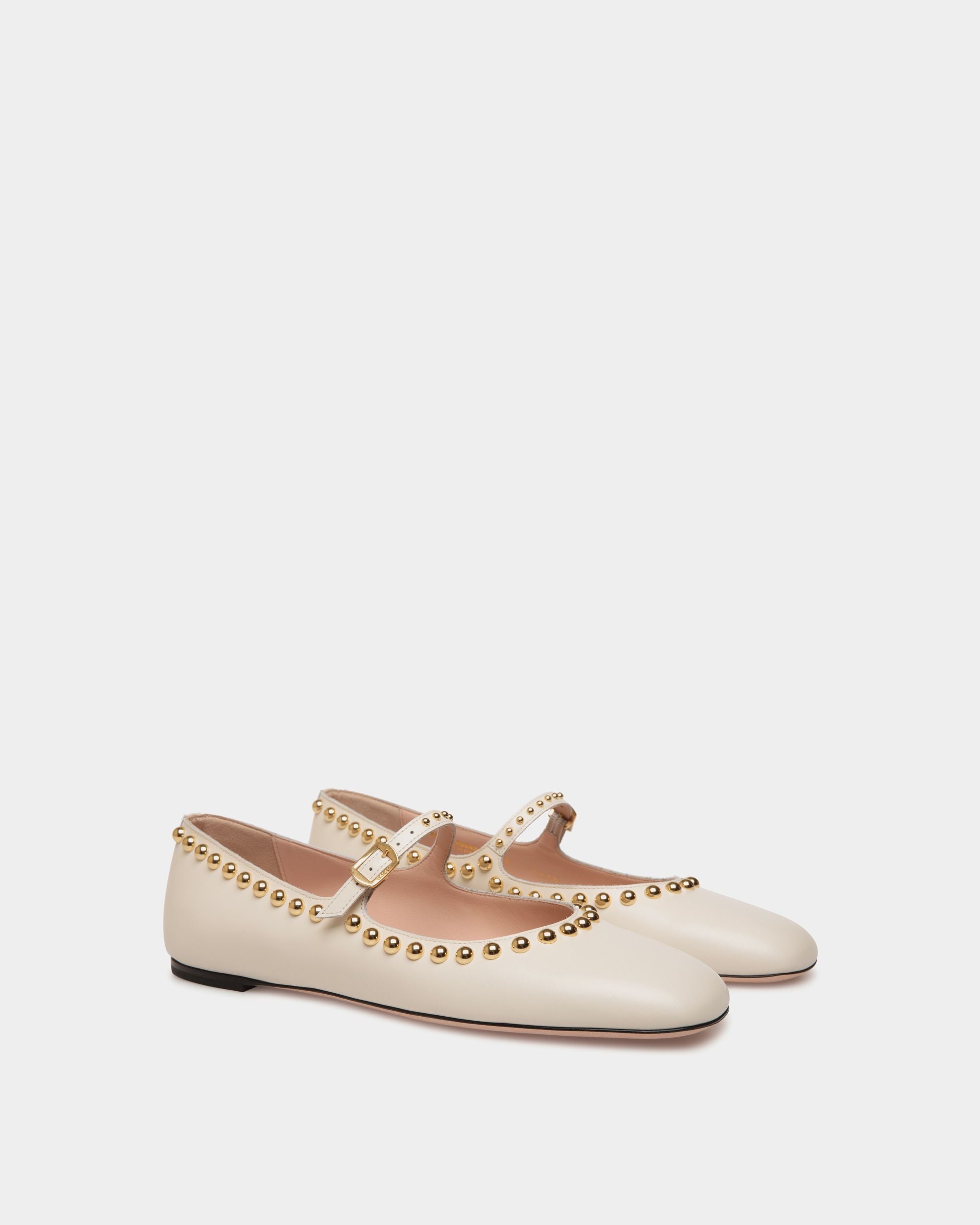 Ballyrina Flat in Ivory Leather - Women's - Bally - 03