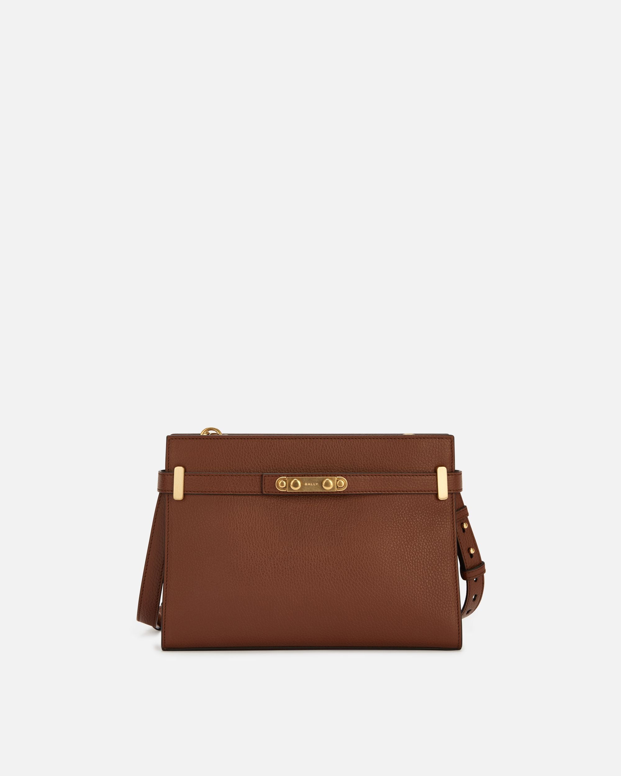 Carriage Shoulder Bag in Brown Grained Leather - Women's - Bally - 01