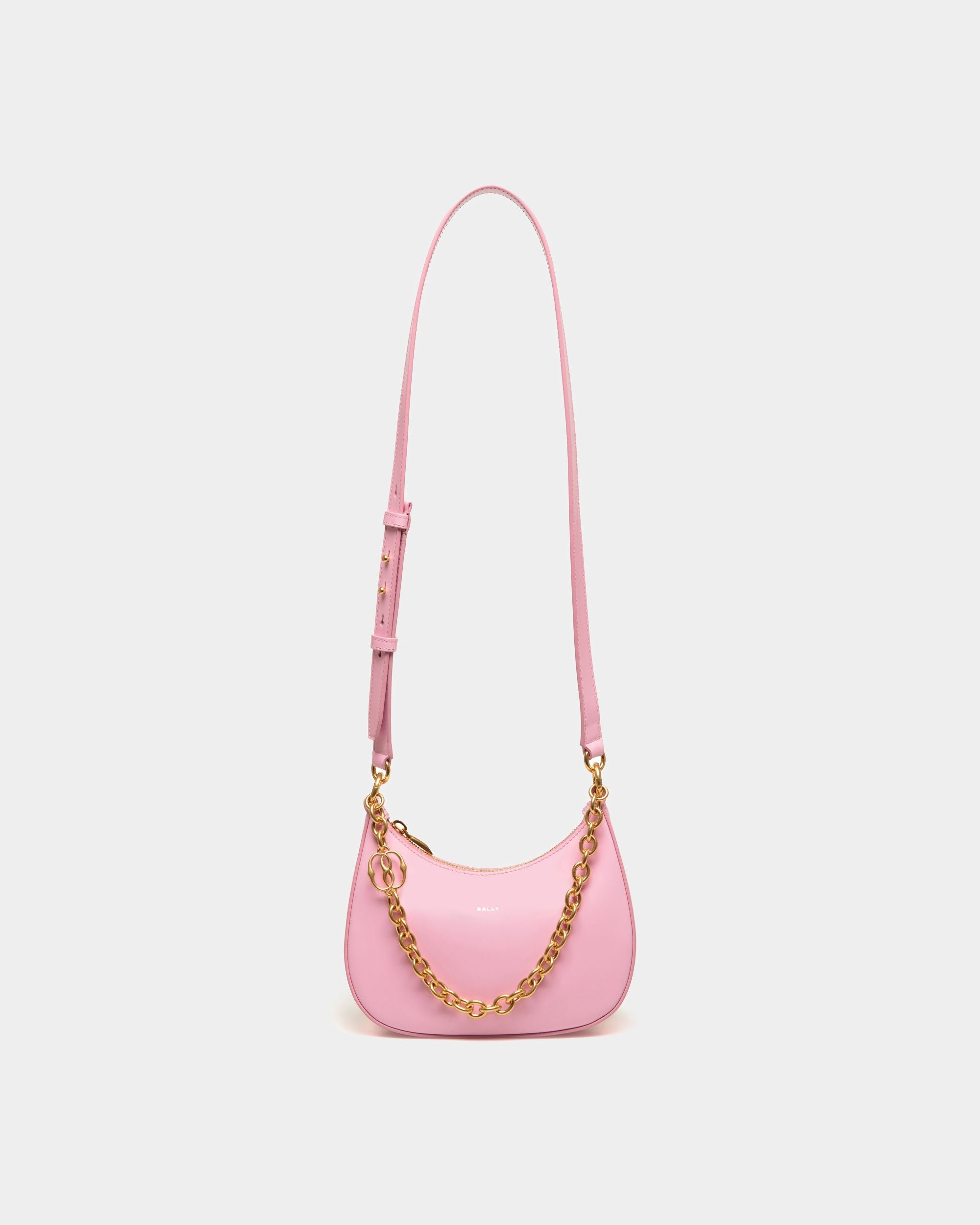 Emblem Mini Crossbody Bag in Pink Brushed Leather - Women's - Bally - 01