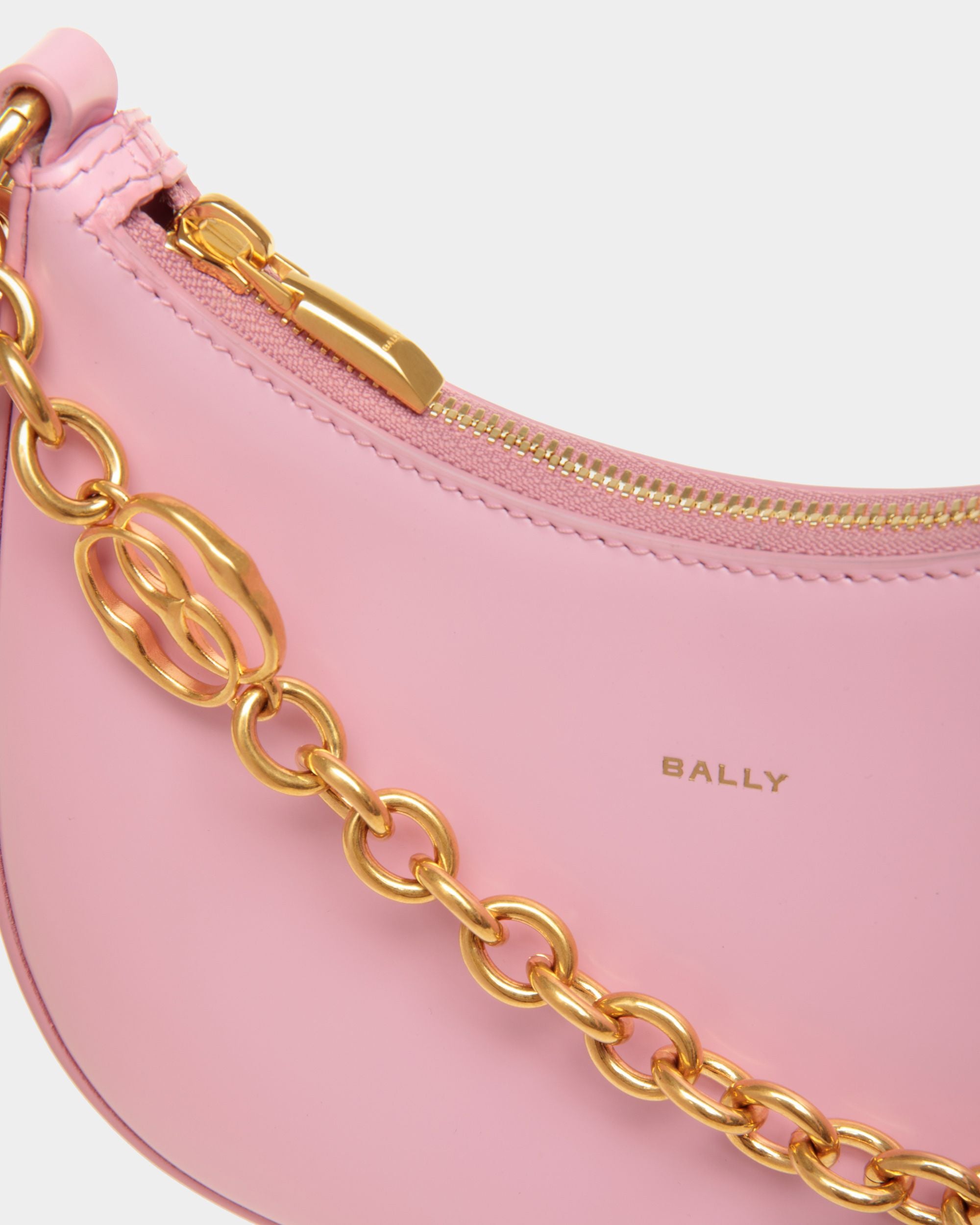 Emblem Mini Crossbody Bag in Pink Brushed Leather - Women's - Bally - 05