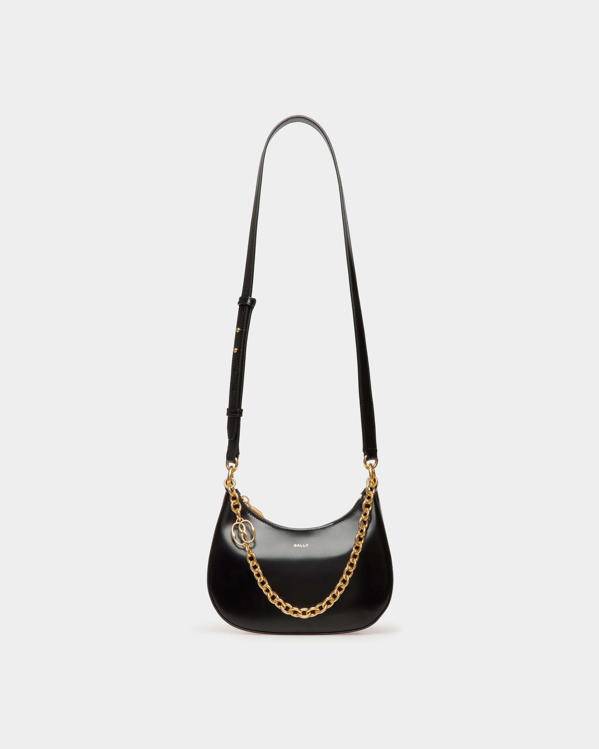 Emblem Mini Crossbody Bag in Black Brushed Leather - Women's - Bally - 01