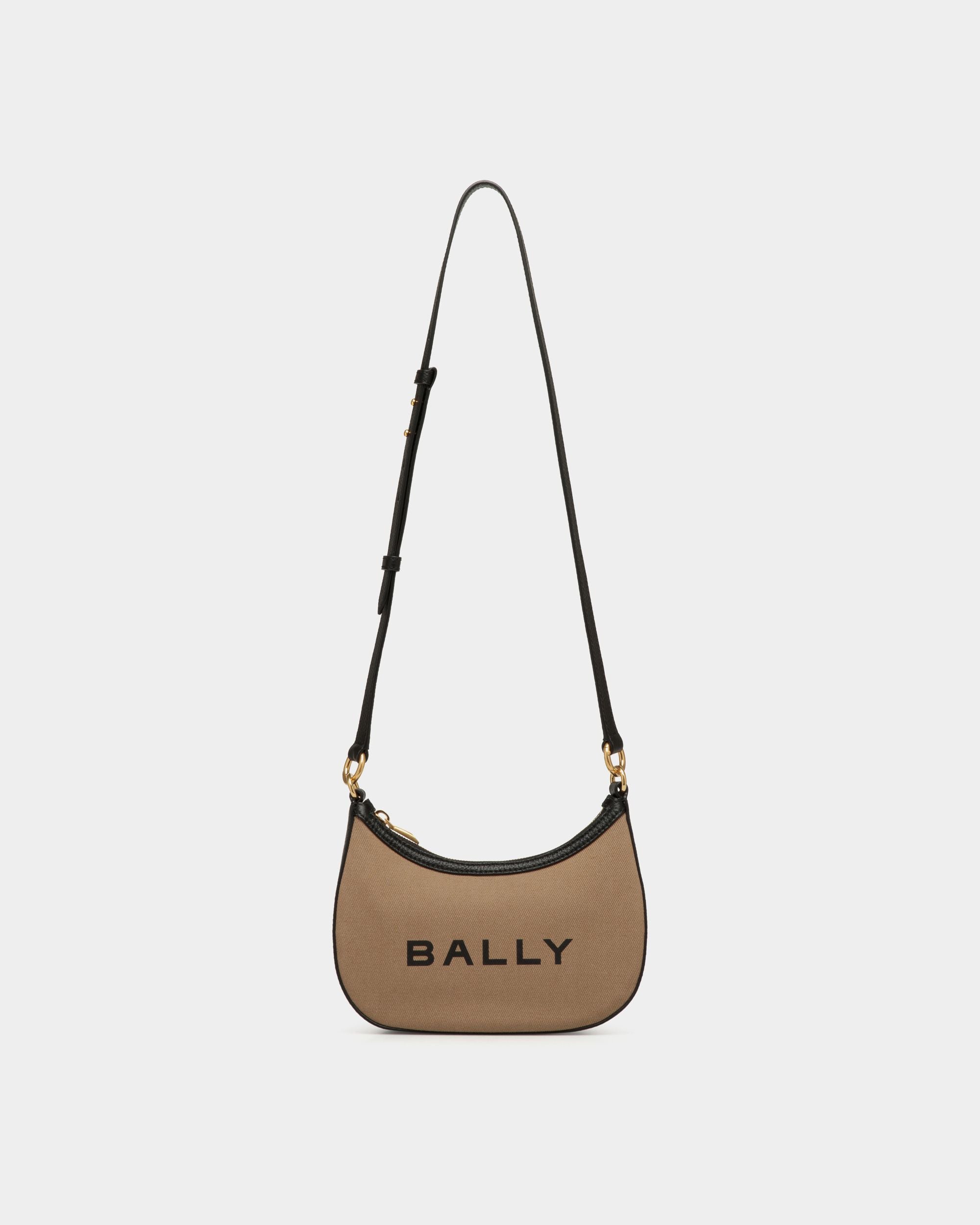 Bar Mini Crossbody Bag In Beige And Black Canvas And Leather - Women's - Bally - 01