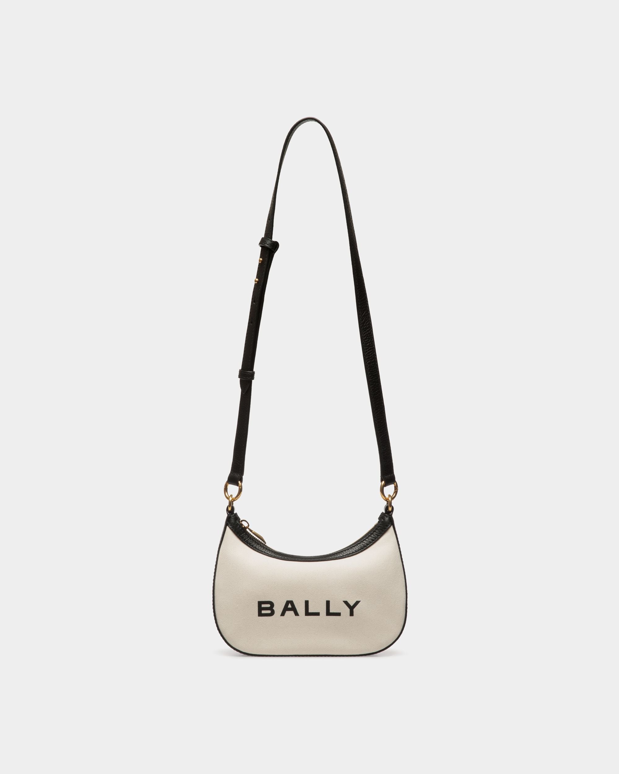 Bar Mini Crossbody Bag In White Canvas And Black Leather - Women's - Bally - 01