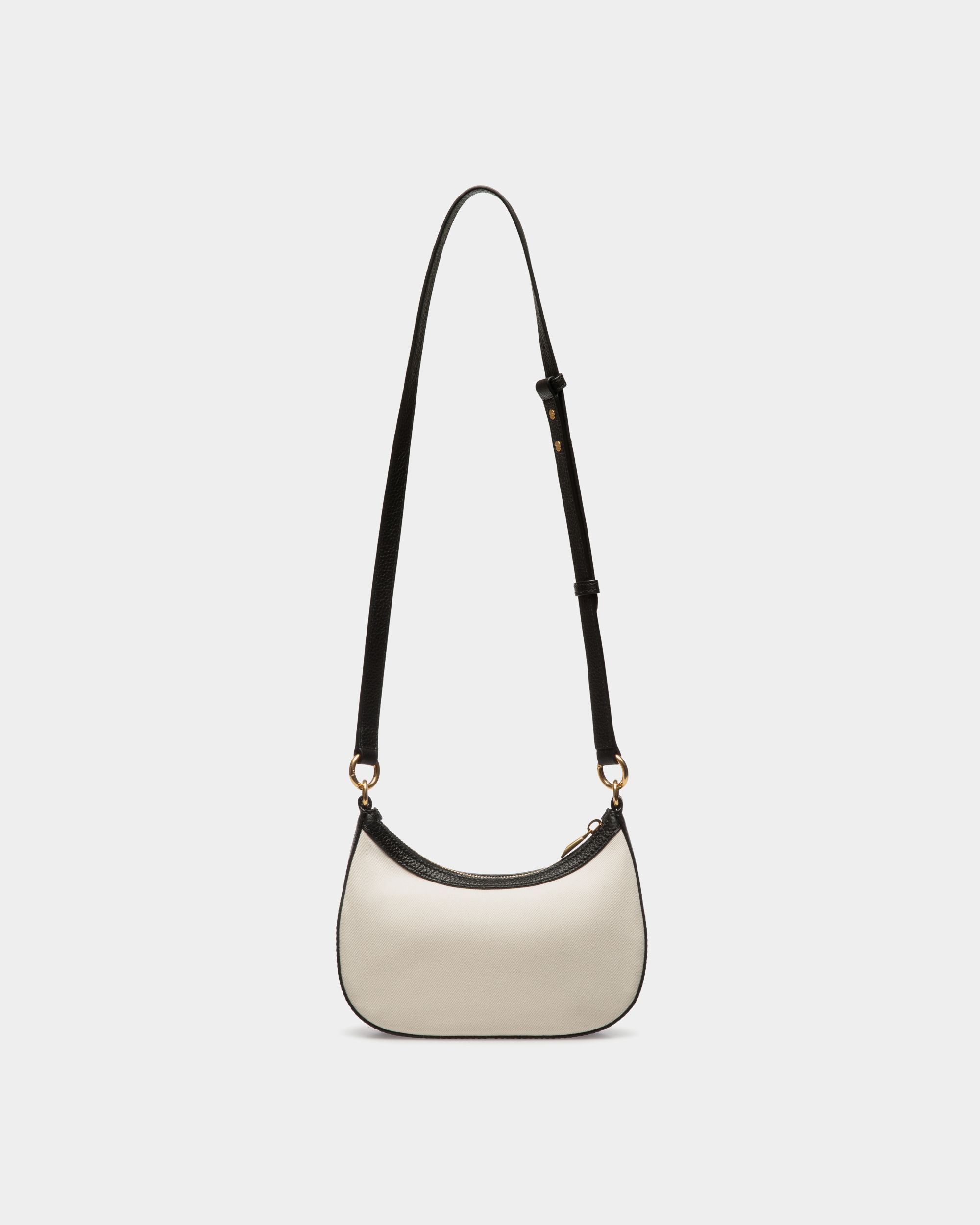 Bar Mini Crossbody Bag In White Canvas And Black Leather - Women's - Bally - 02