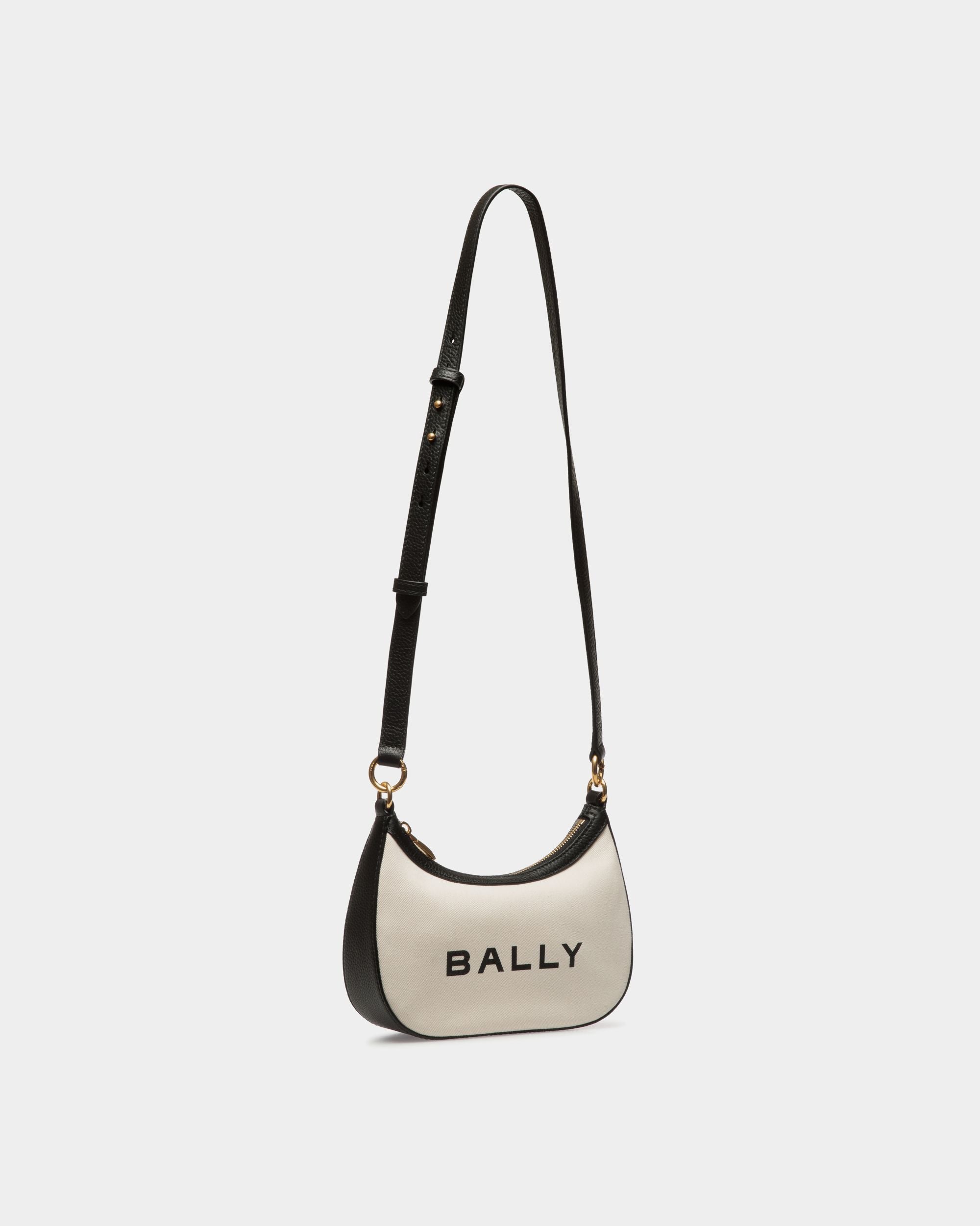 Bar Mini Crossbody Bag In White Canvas And Black Leather - Women's - Bally - 03