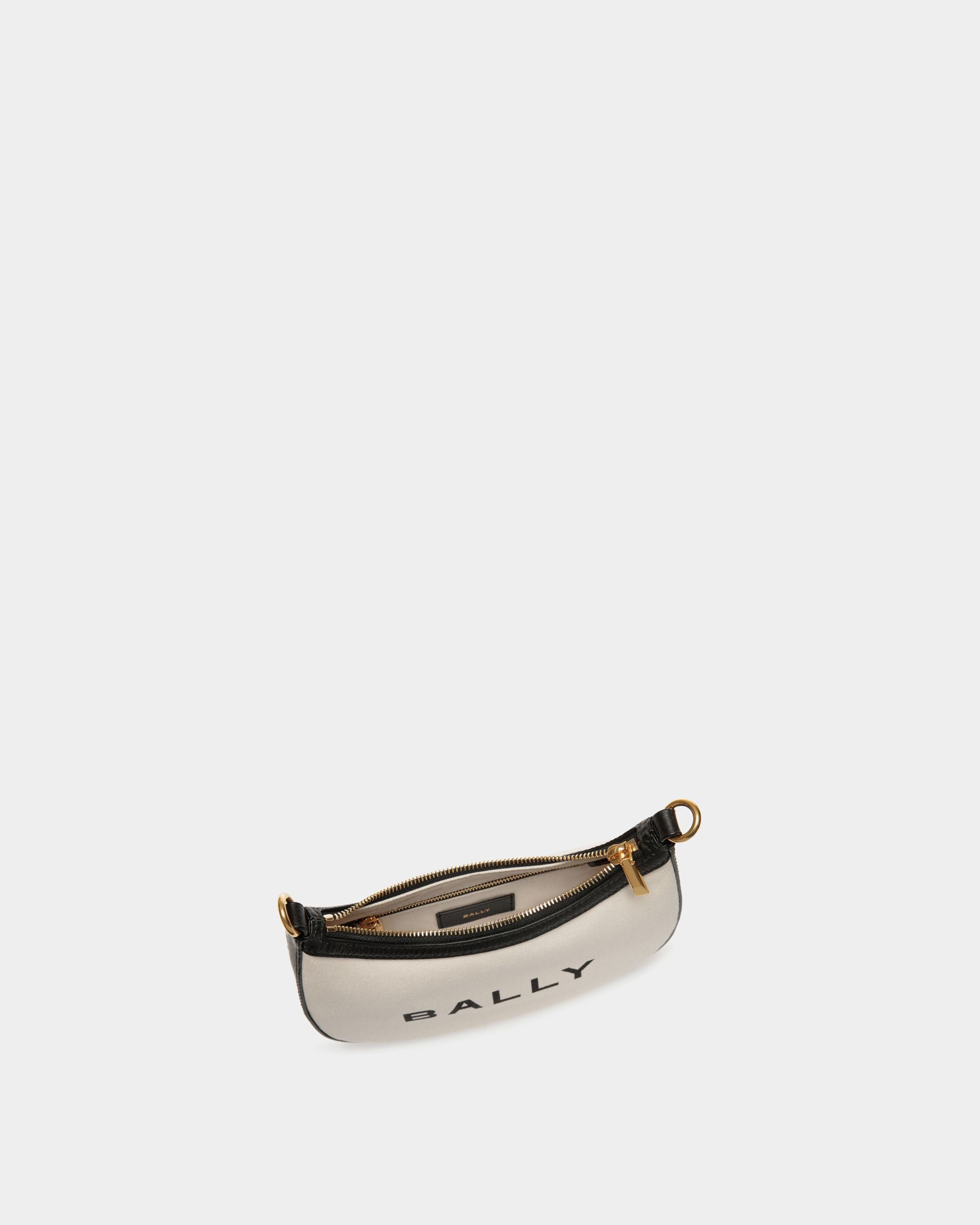 Bar Mini Crossbody Bag In White Canvas And Black Leather - Women's - Bally - 04