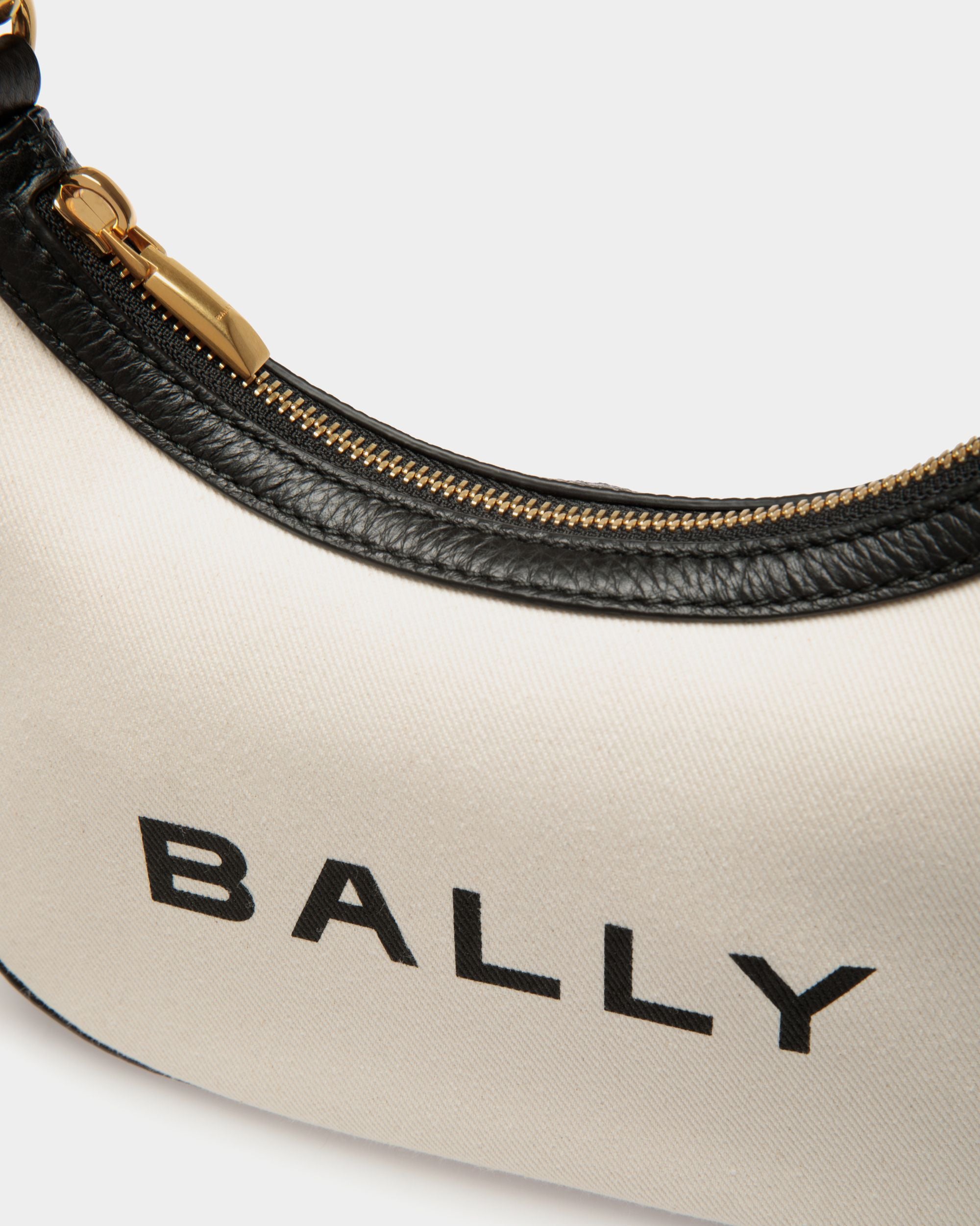 Bar Mini Crossbody Bag In White Canvas And Black Leather - Women's - Bally - 05