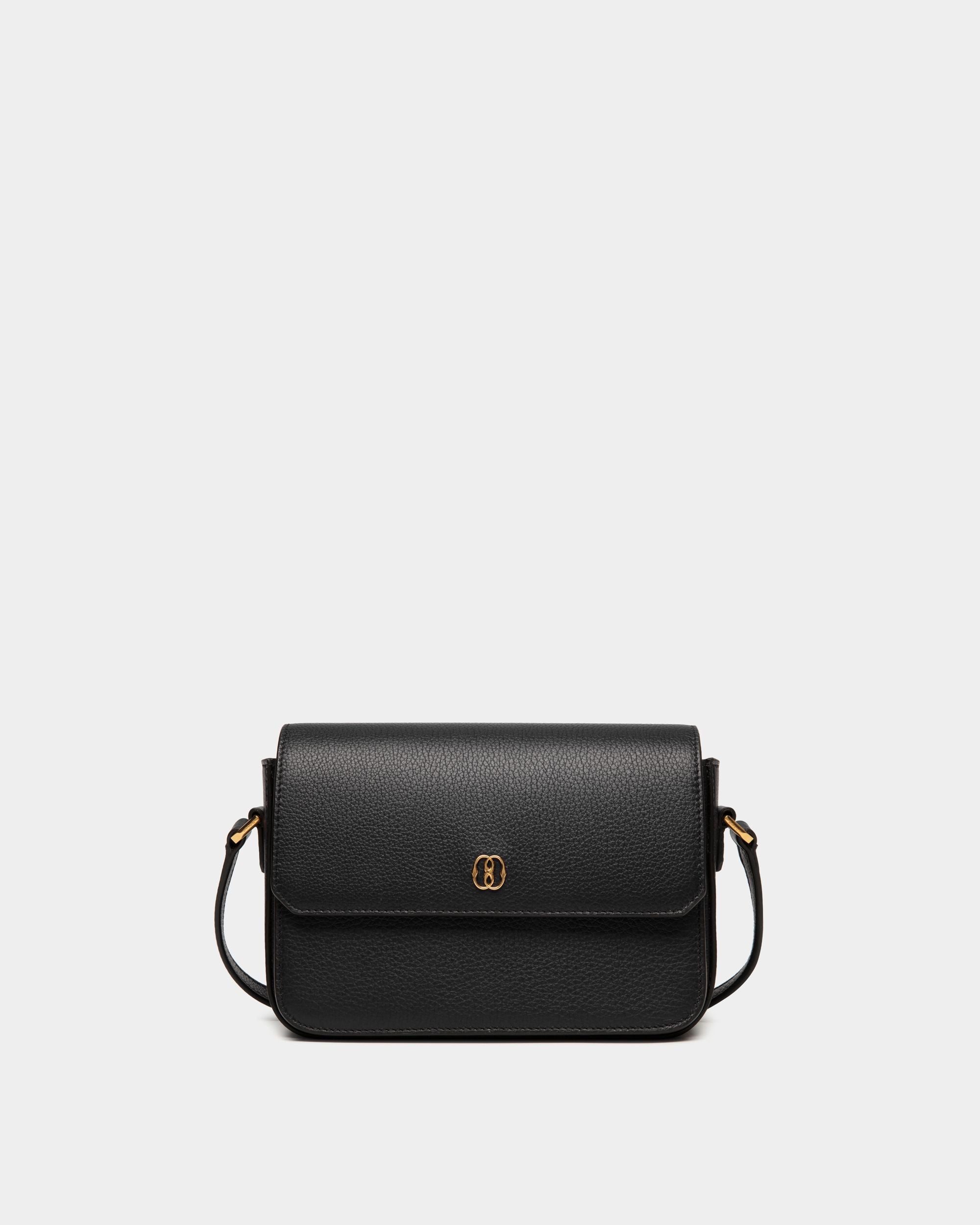 Emblem Small Crossbody Bag In Black Grained Leather - Women's - Bally - 01