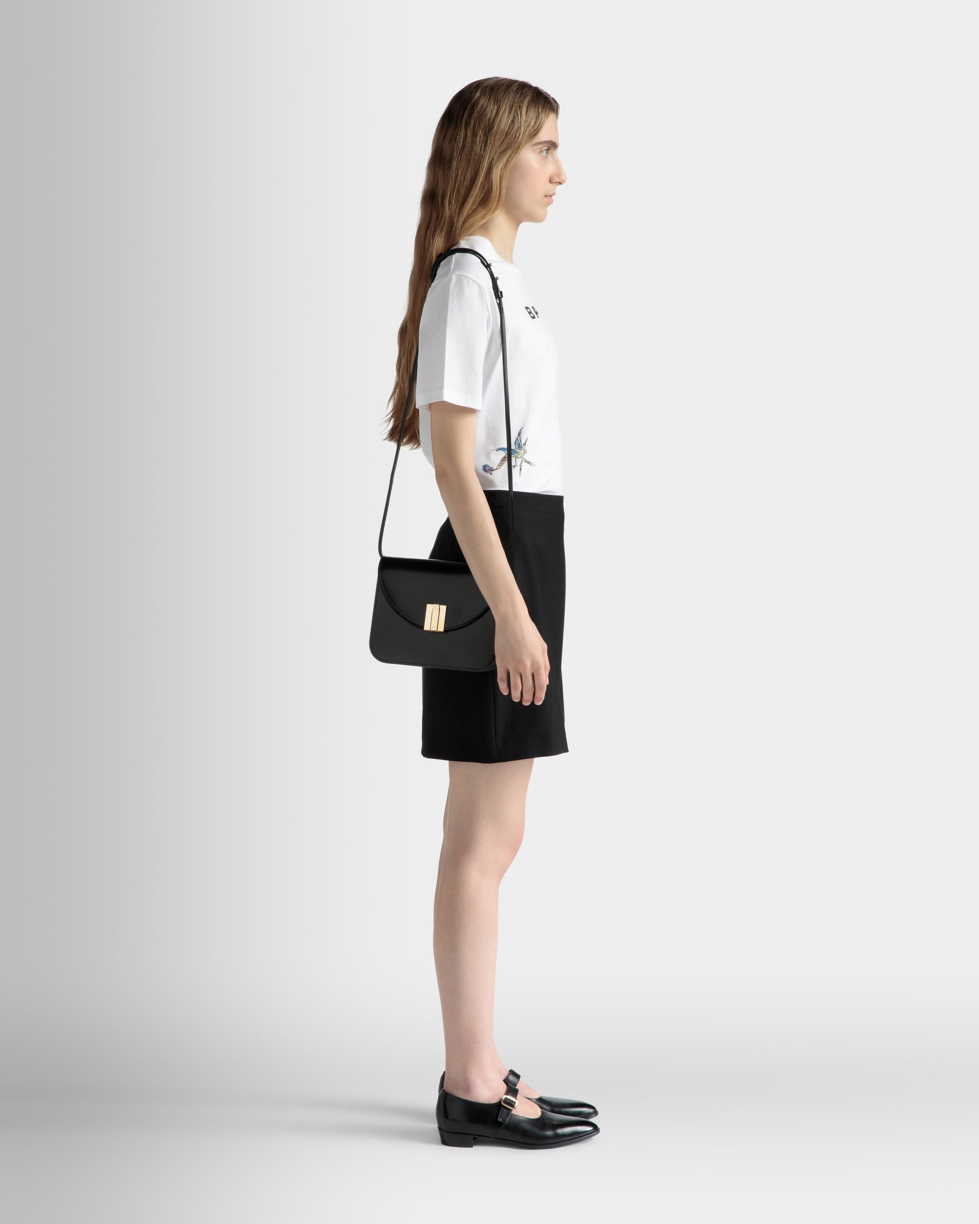 Ollam Crossbody Bag in Black Brushed Leather - Women's - Bally - 02