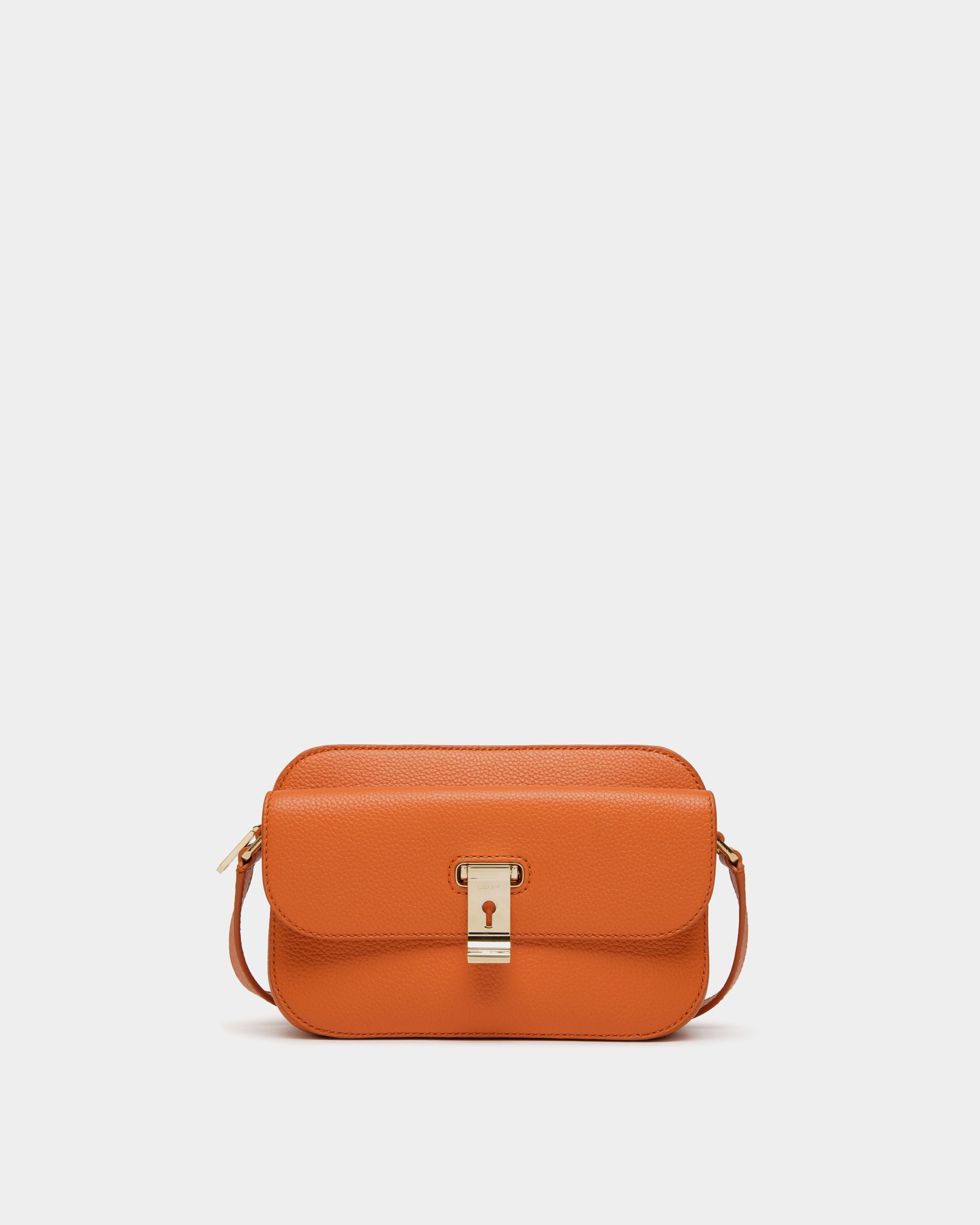 Lock Me Small Crossbody Bag in Koi Orange Grained Leather - Women's - Bally - 01