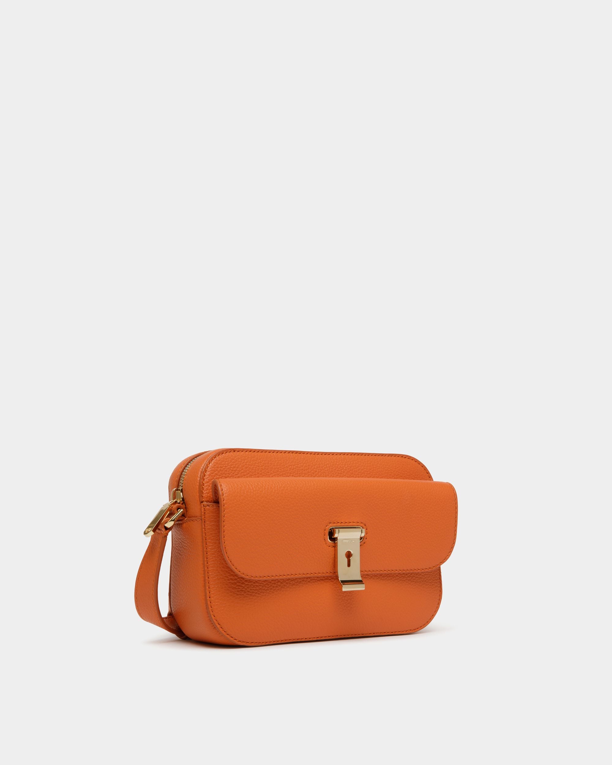 Lock Me Small Crossbody Bag in Koi Orange Grained Leather - Women's - Bally - 03