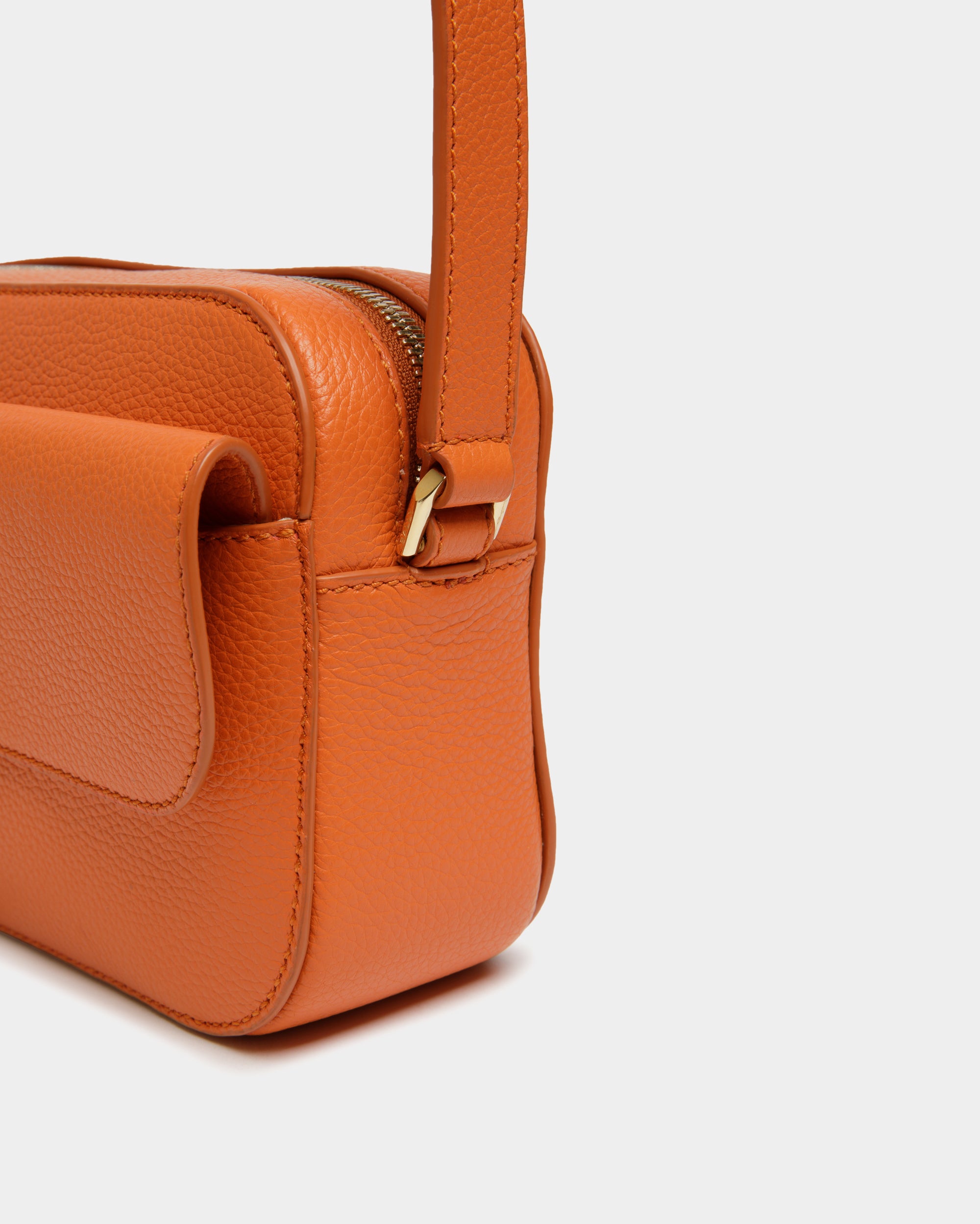 Lock Me Small Crossbody Bag in Koi Orange Grained Leather - Women's - Bally - 04