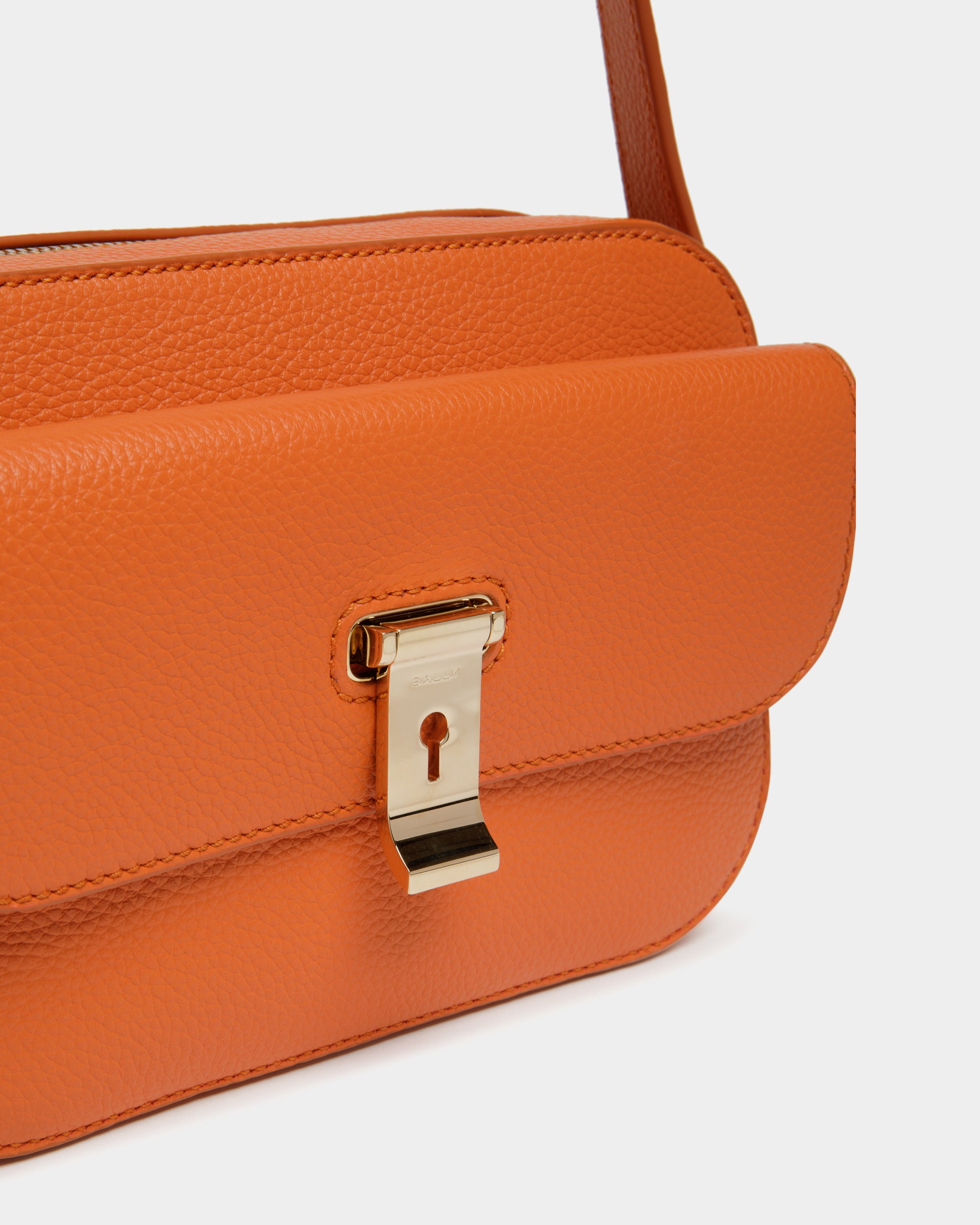 Lock Me Small Crossbody Bag in Koi Orange Grained Leather - Women's - Bally - 05
