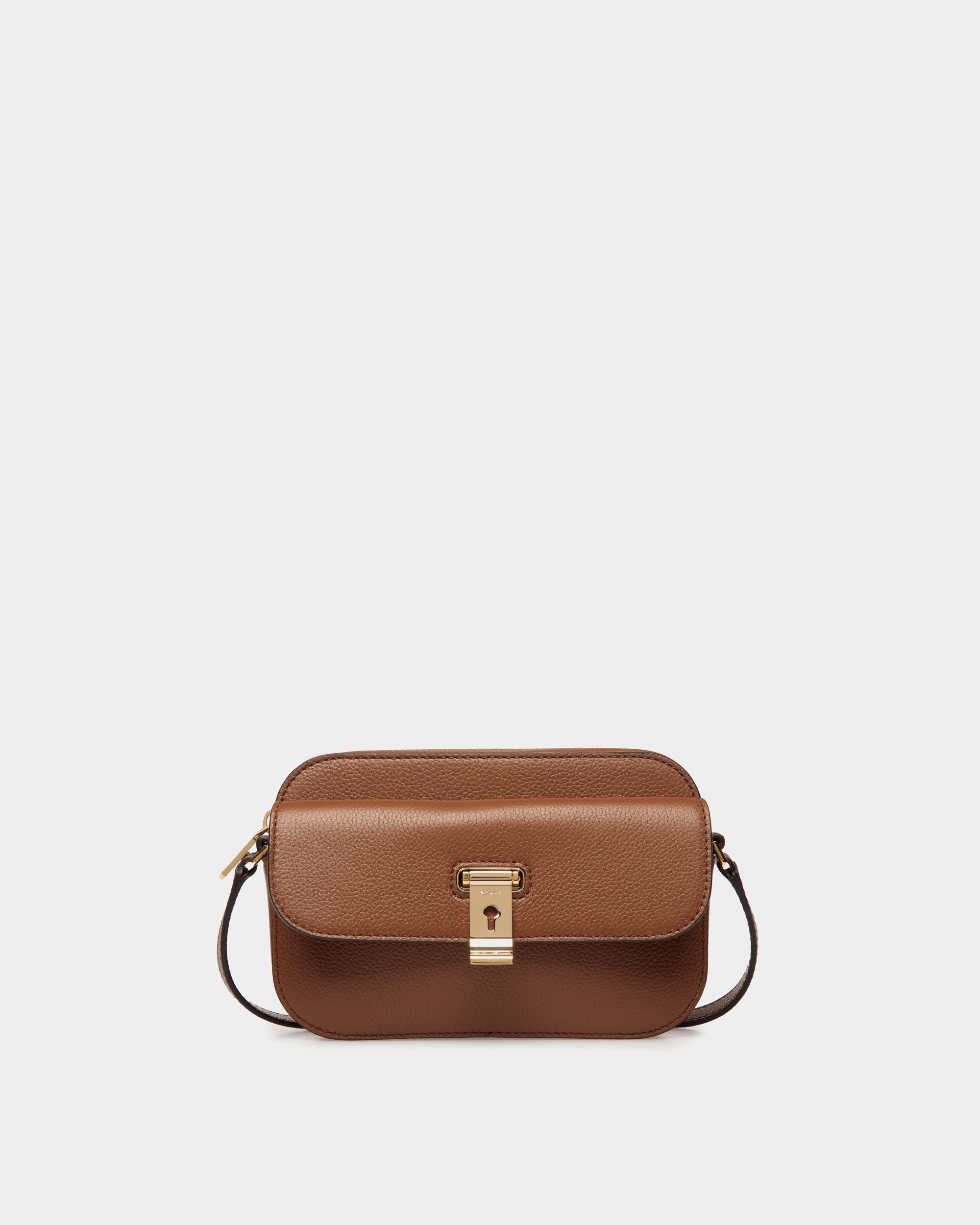 Lock Me Small Crossbody Bag in Brown Grained Leather - Women's - Bally - 01
