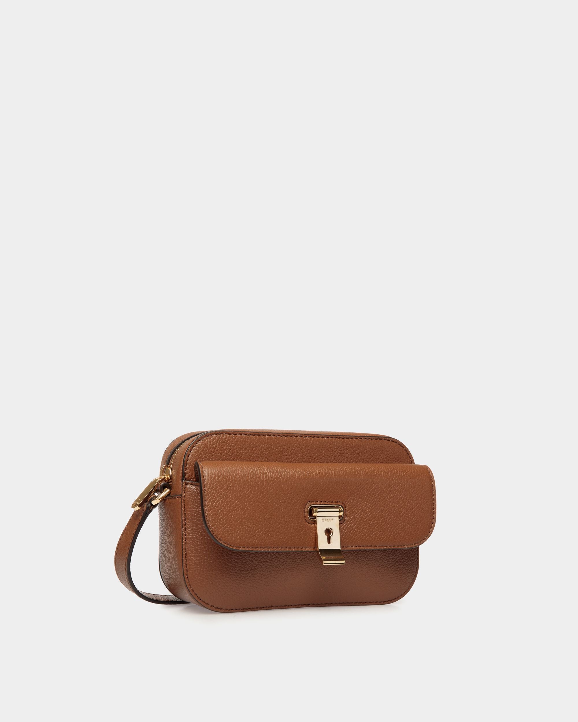 Lock Me Small Crossbody Bag in Brown Grained Leather - Women's - Bally - 04