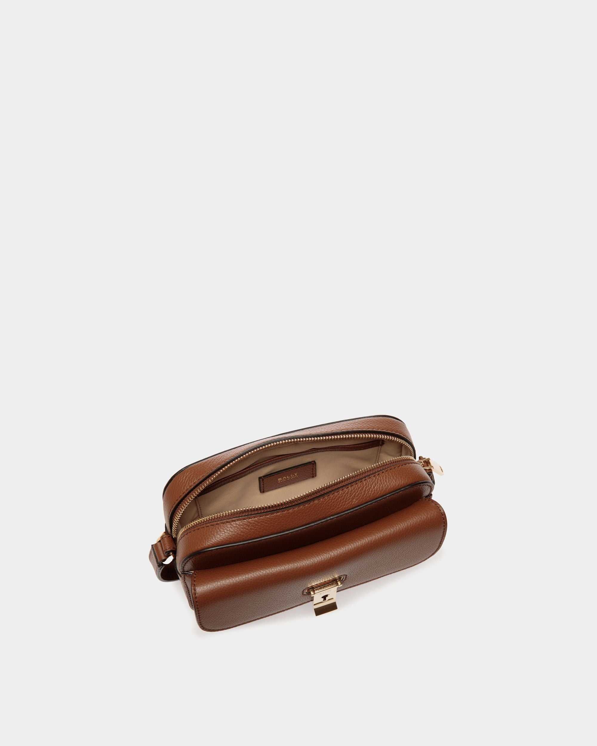 Lock Me Small Crossbody Bag in Brown Grained Leather - Women's - Bally - 05