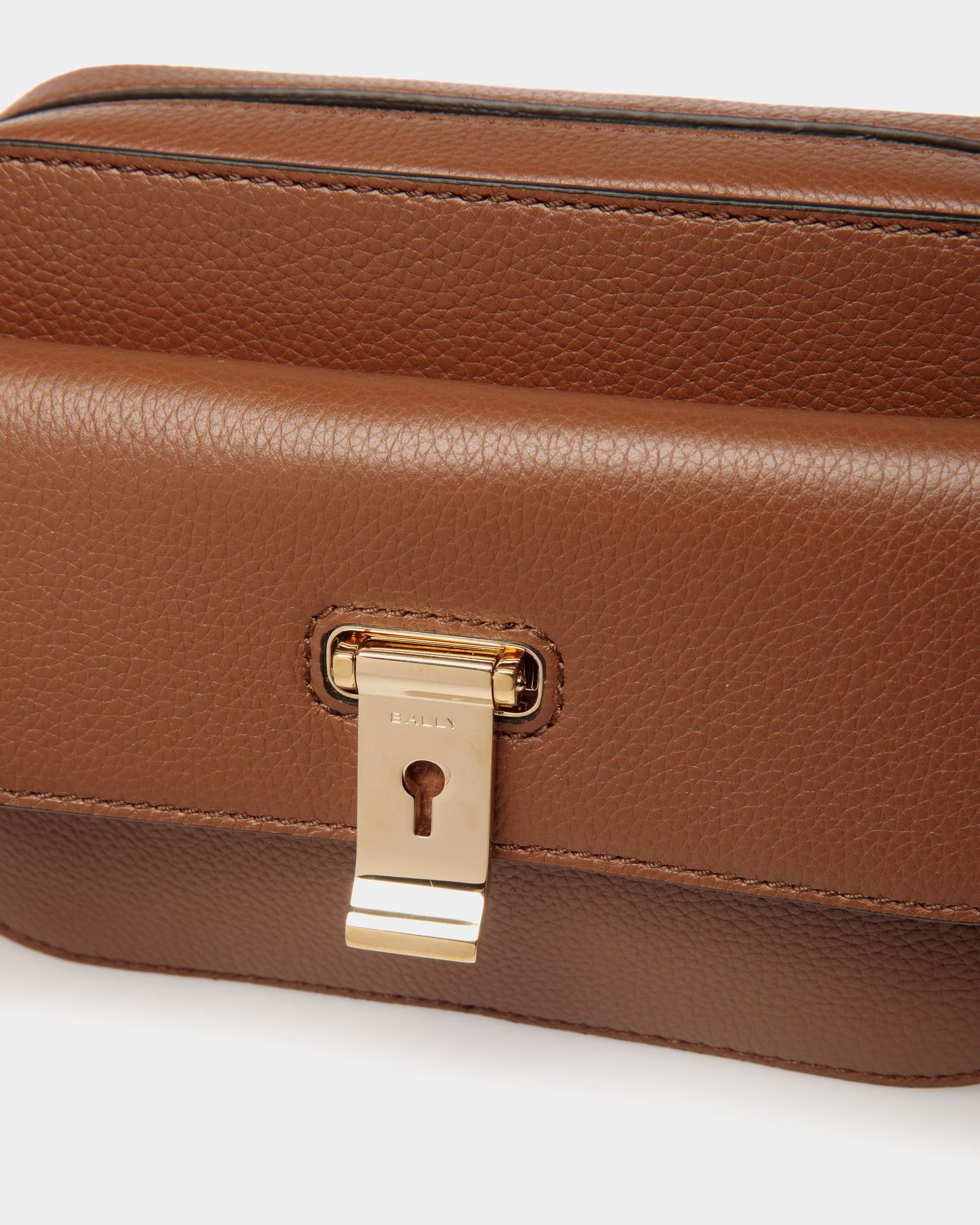 Lock Me Small Crossbody Bag in Brown Grained Leather - Women's - Bally - 06