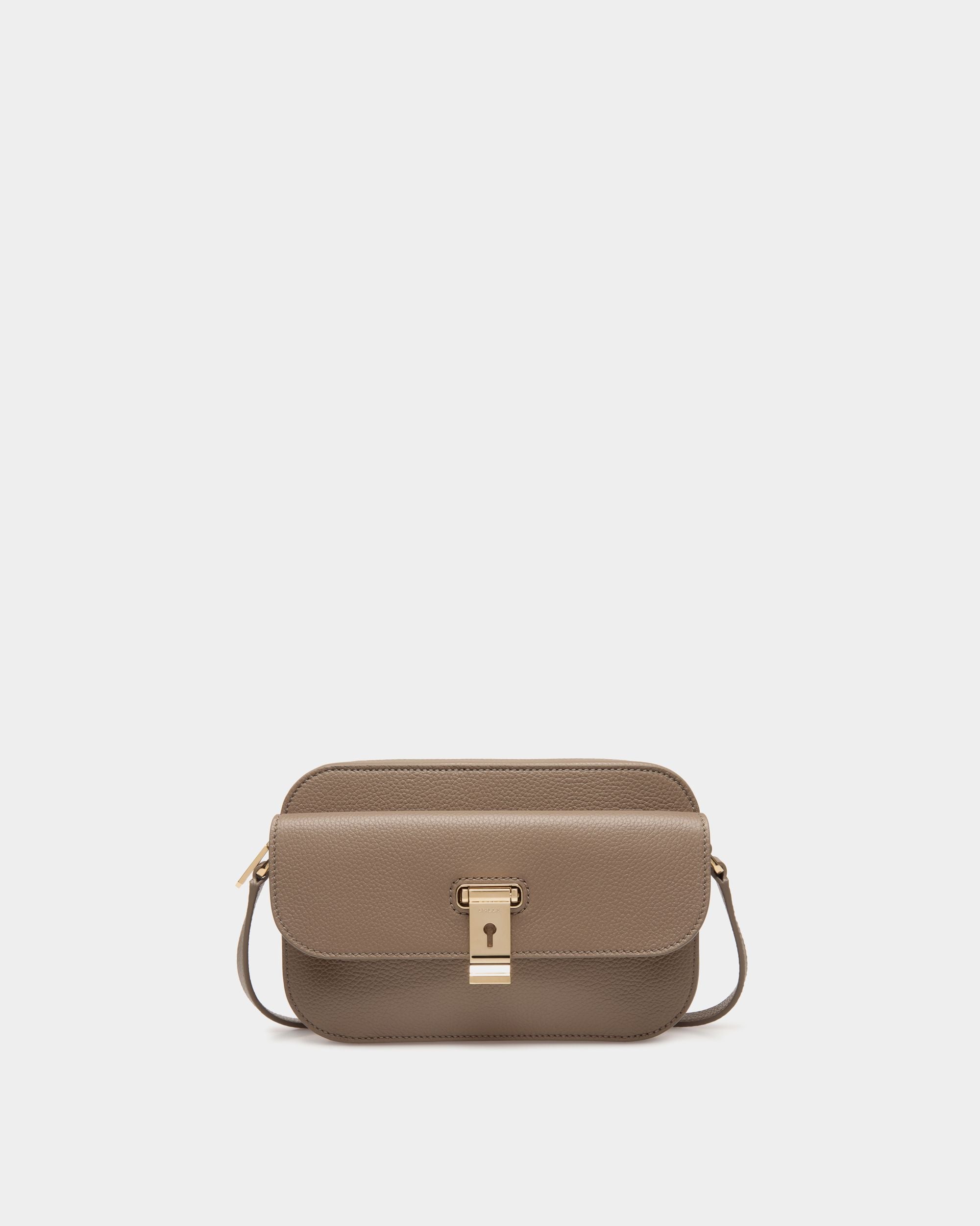 Lock Me Small Crossbody Bag in Taupe Grained Leather - Women's - Bally - 01