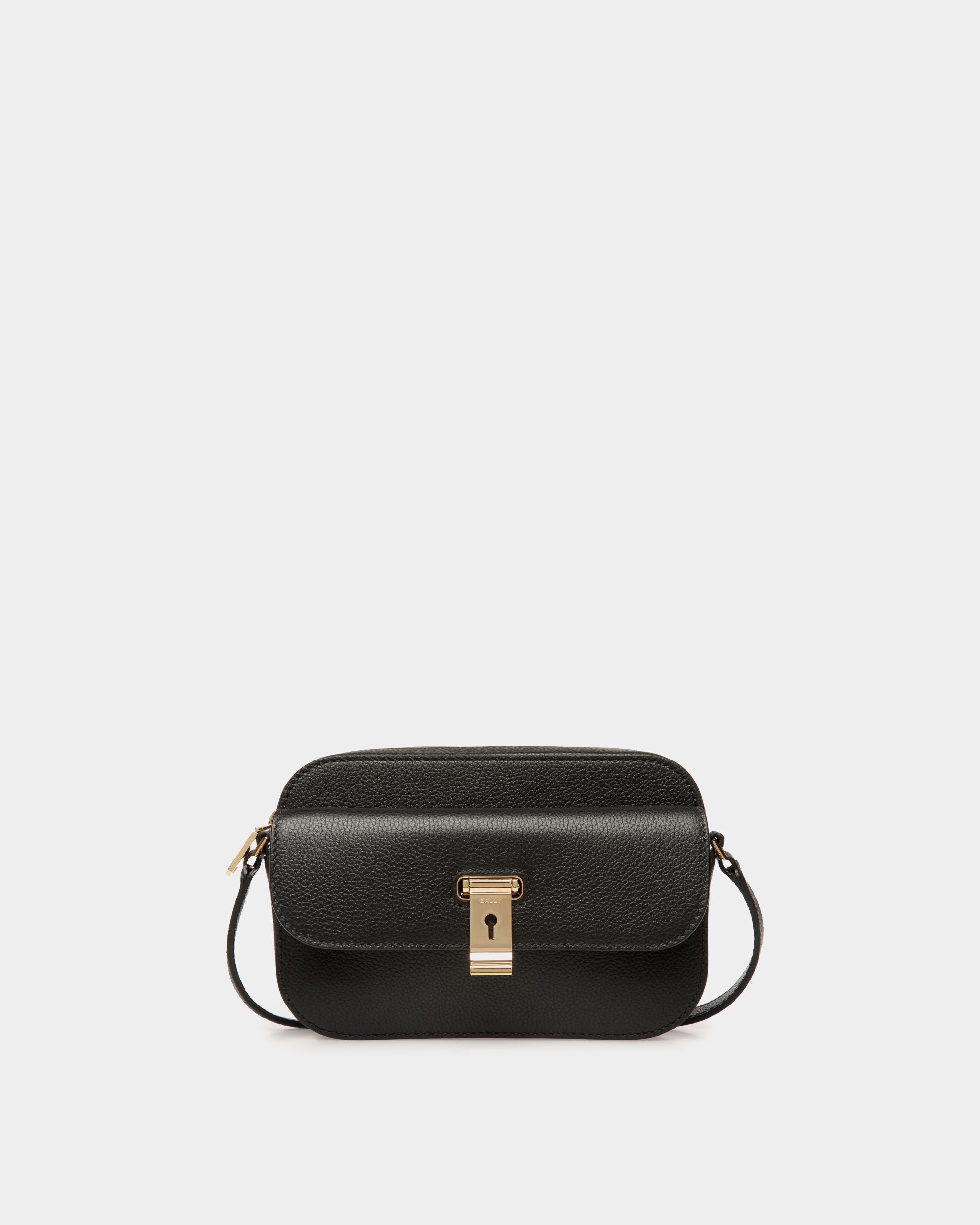 Lock Me Small Crossbody Bag in Black Grained Leather - Women's - Bally - 01