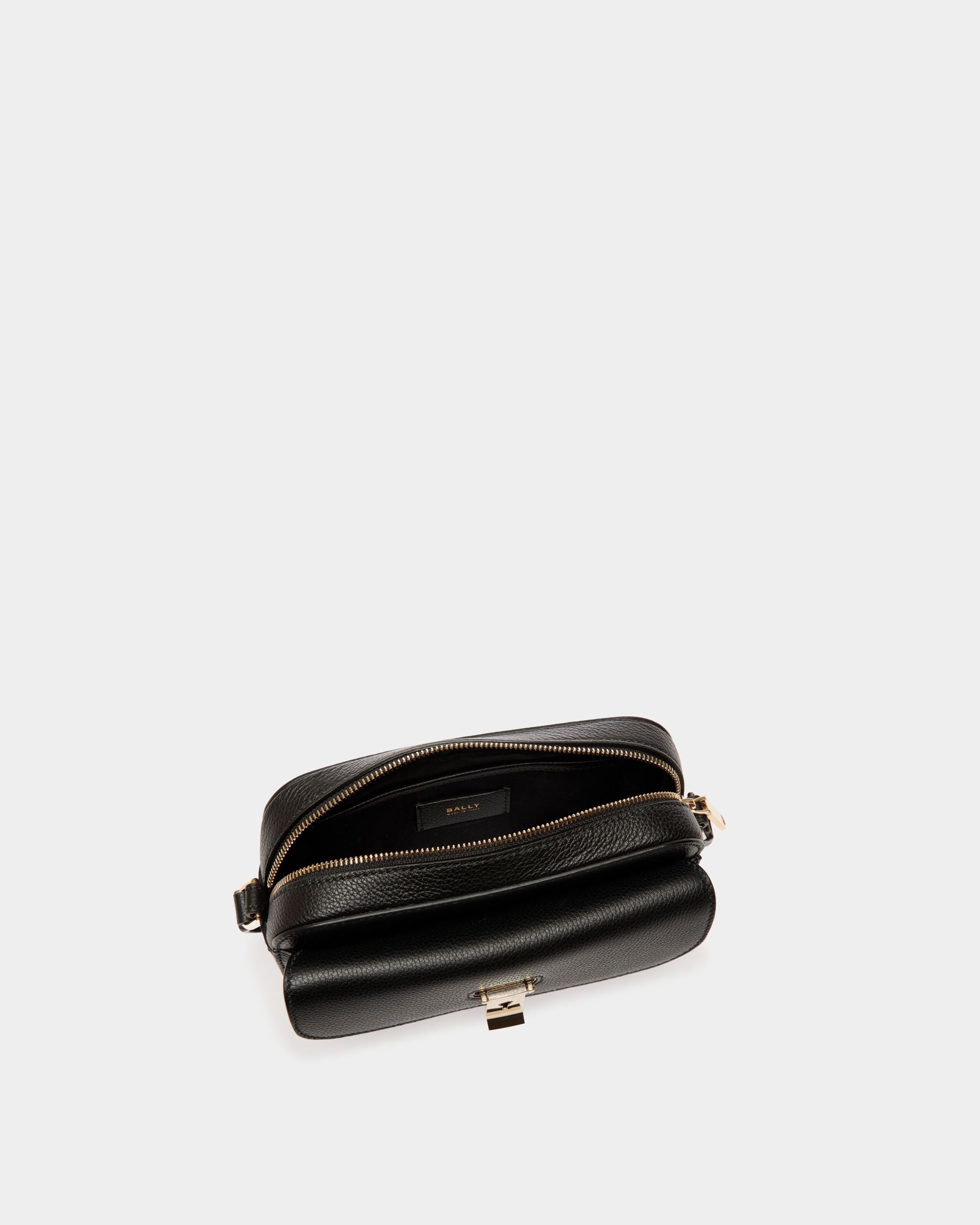Lock Me Small Crossbody Bag in Black Grained Leather - Women's - Bally - 05
