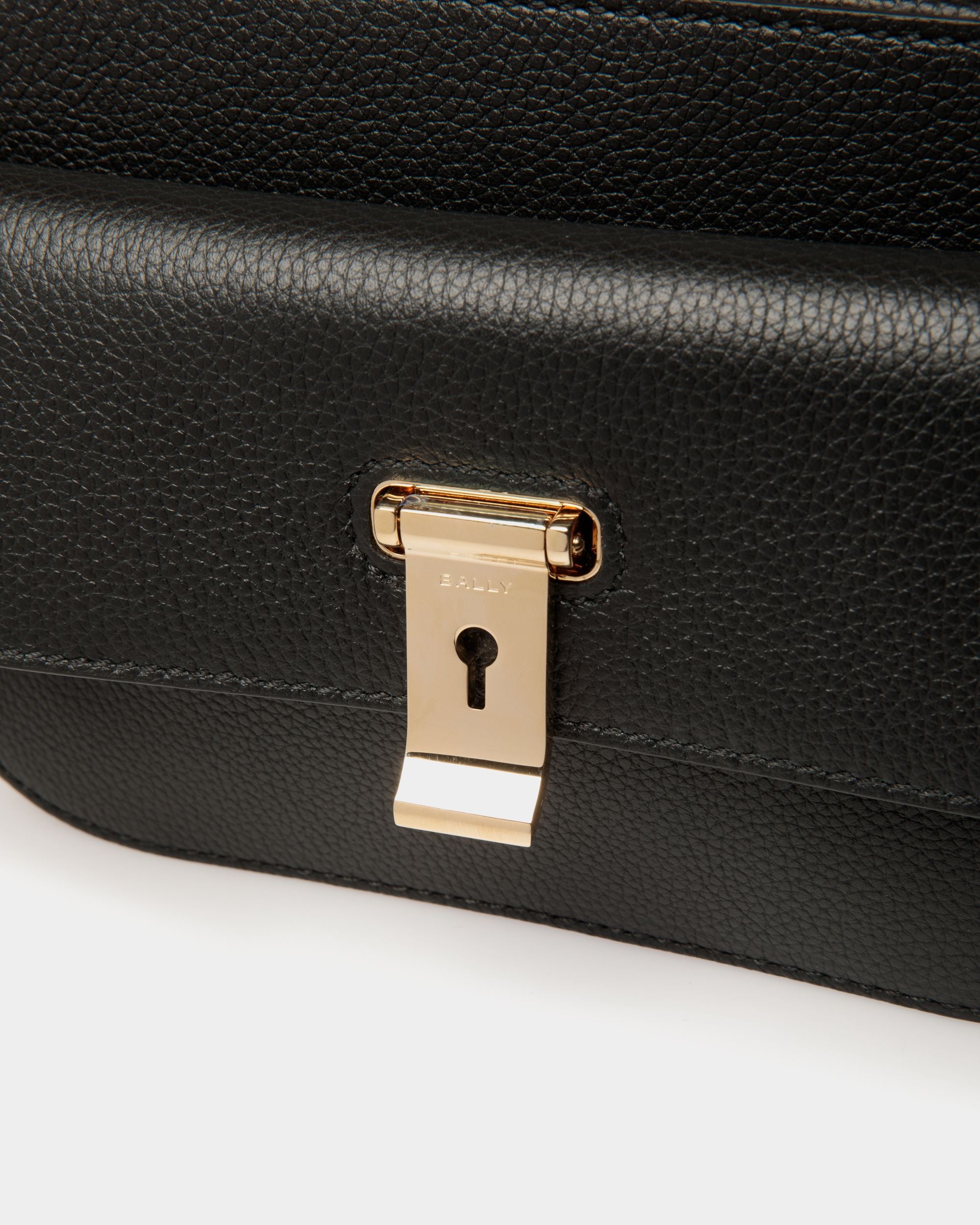 Lock Me Small Crossbody Bag in Black Grained Leather - Women's - Bally - 06
