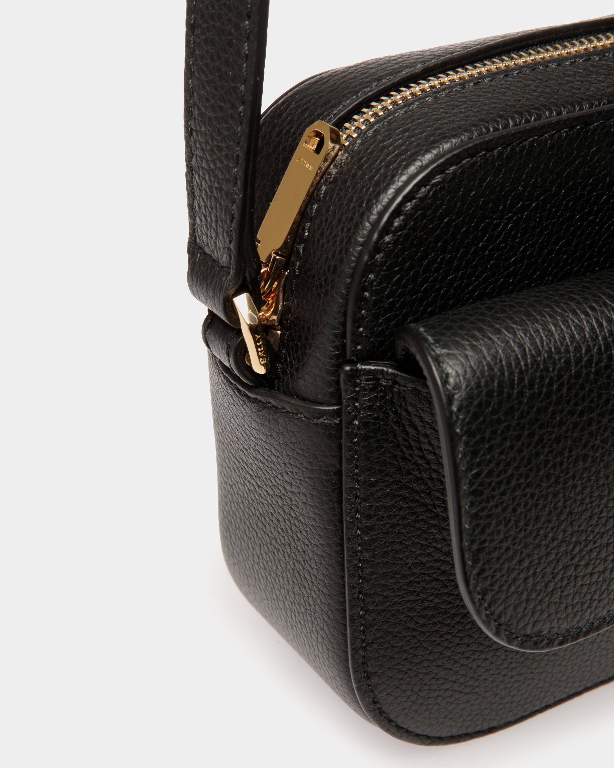 Lock Me Small Crossbody Bag in Black Grained Leather - Women's - Bally - 07
