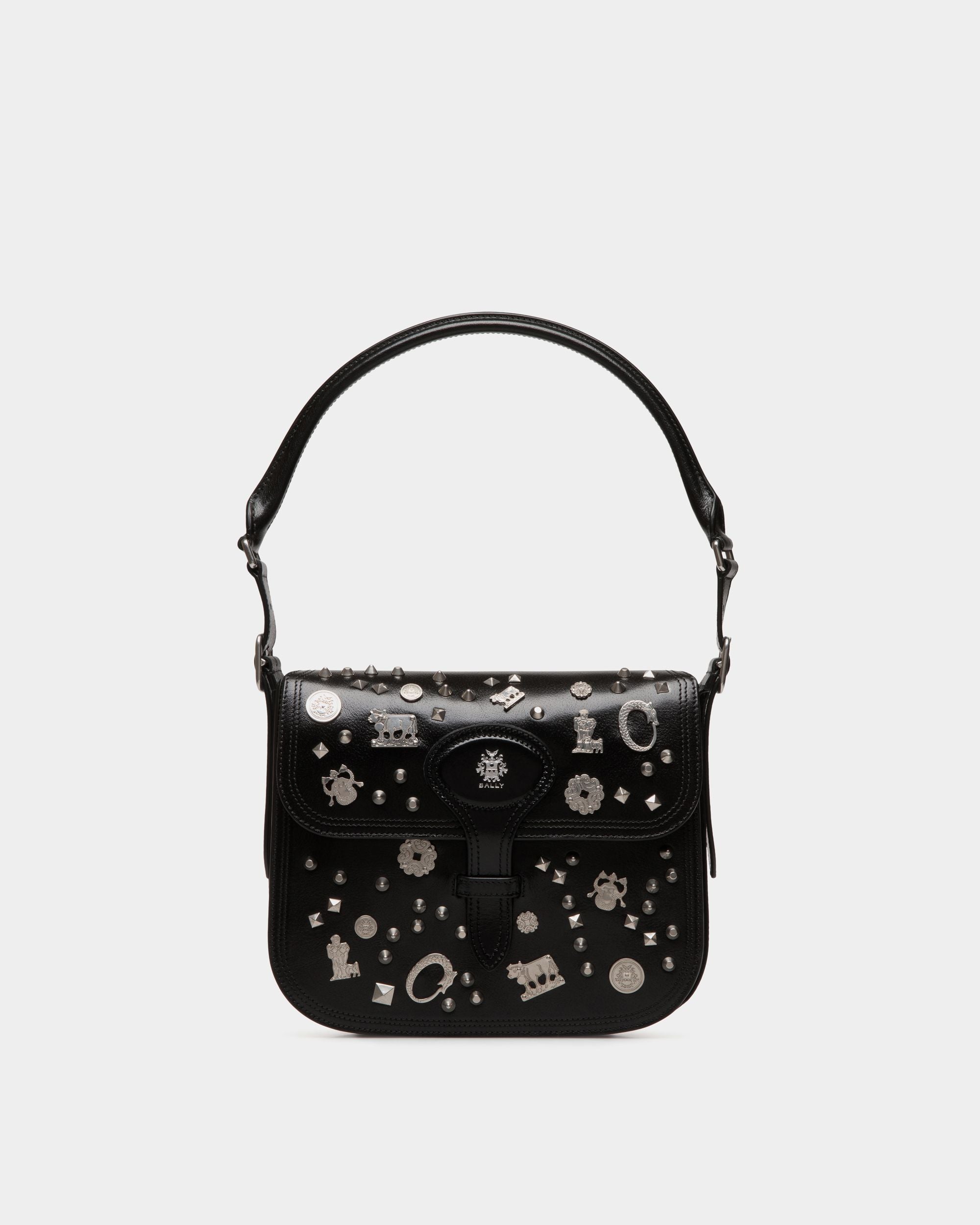 Beckett Crossbody Bag In Black Leather with Studs - Women's - Bally - 01