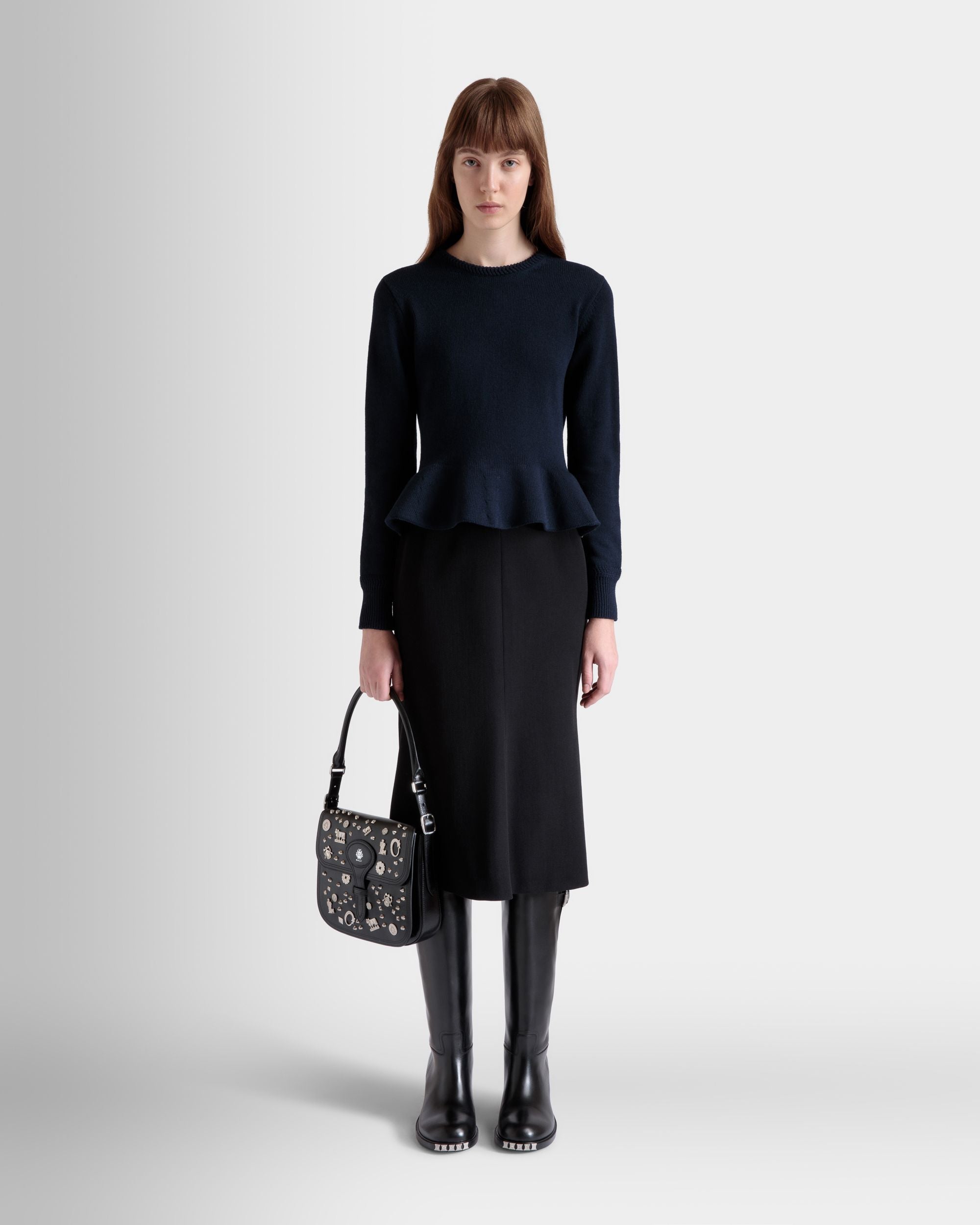 Beckett Crossbody Bag In Black Leather with Studs - Women's - Bally - 02