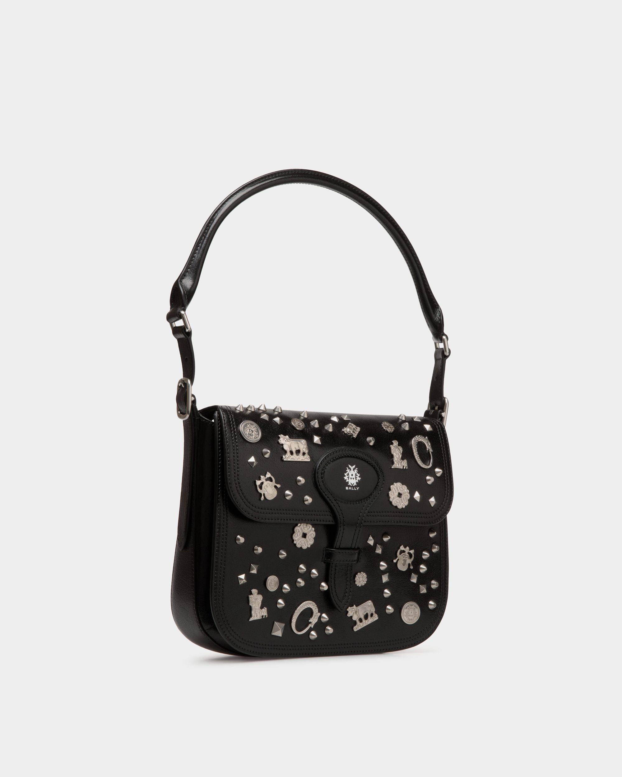 Beckett Crossbody Bag In Black Leather with Studs - Women's - Bally - 04