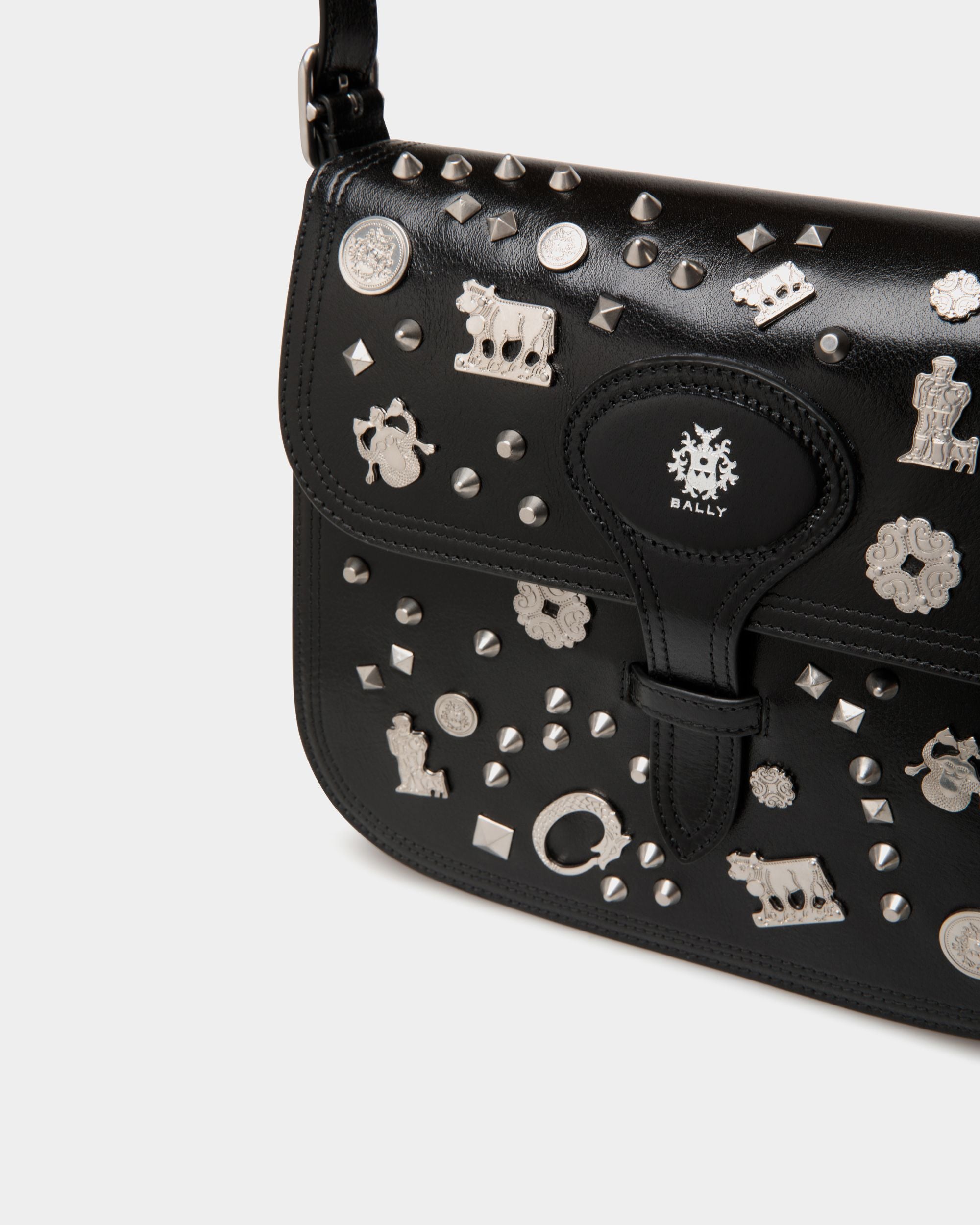 Beckett Crossbody Bag In Black Leather with Studs - Women's - Bally - 06