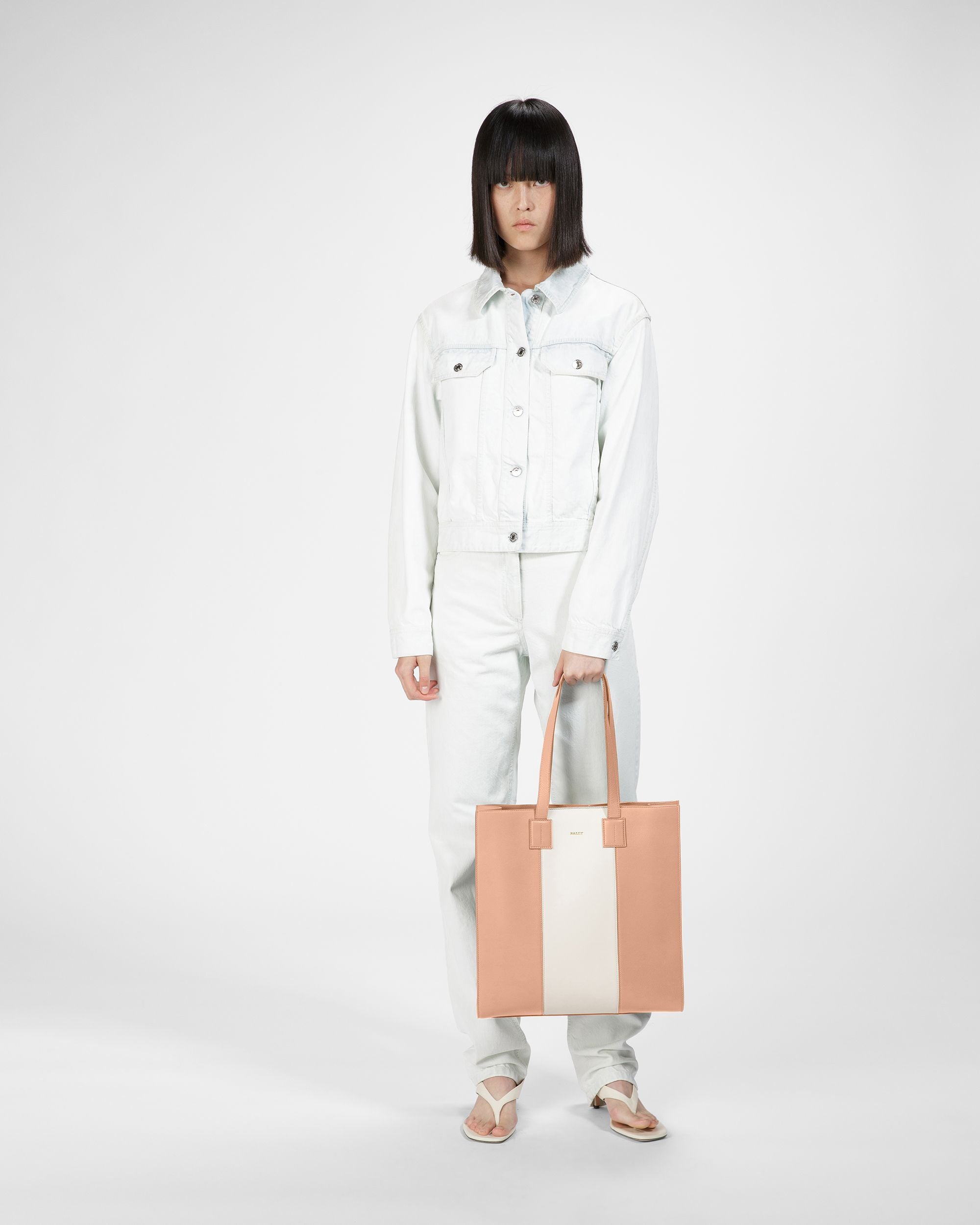 Crystalia Leather Tote In Peach And Bone - Women's - Bally - 05