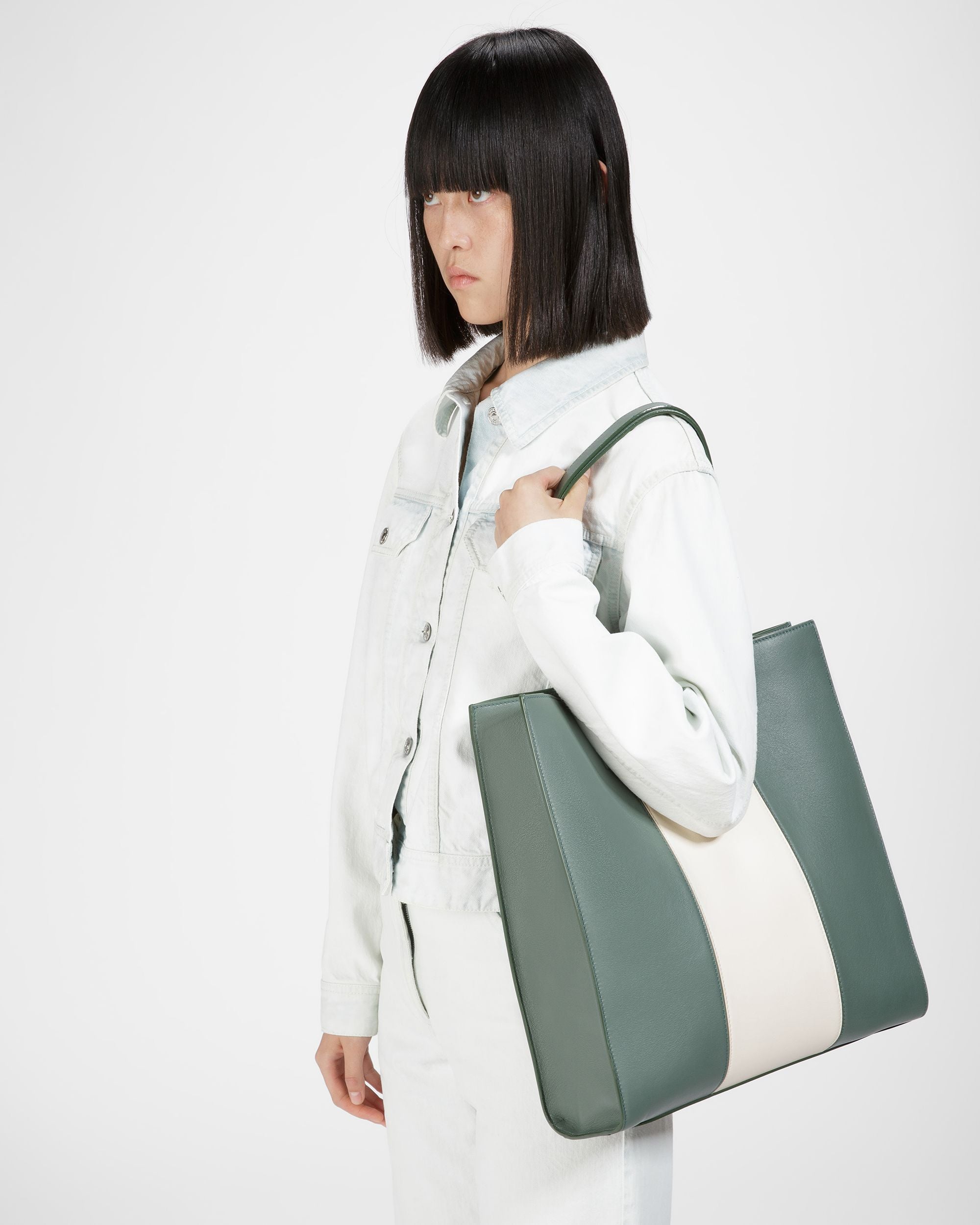 Crystalia Leather Tote In Sage And Bone - Women's - Bally - 02