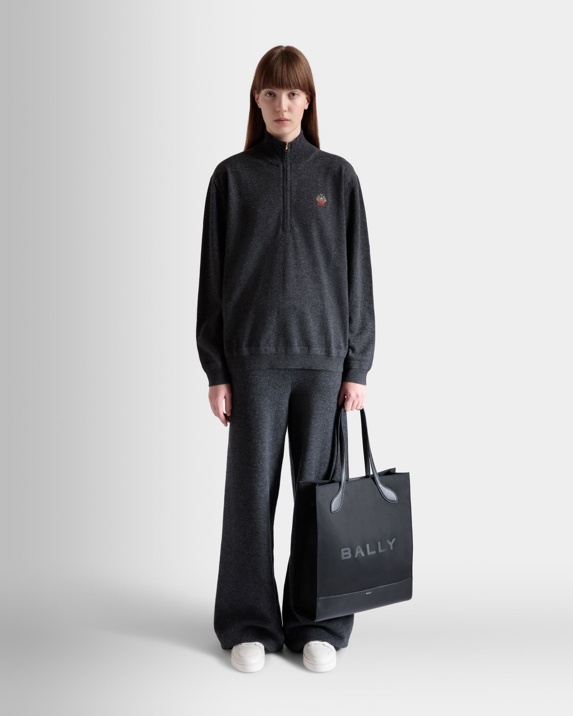 Bar Tote Bag In Black Nylon And Leather - Women's - Bally - 02
