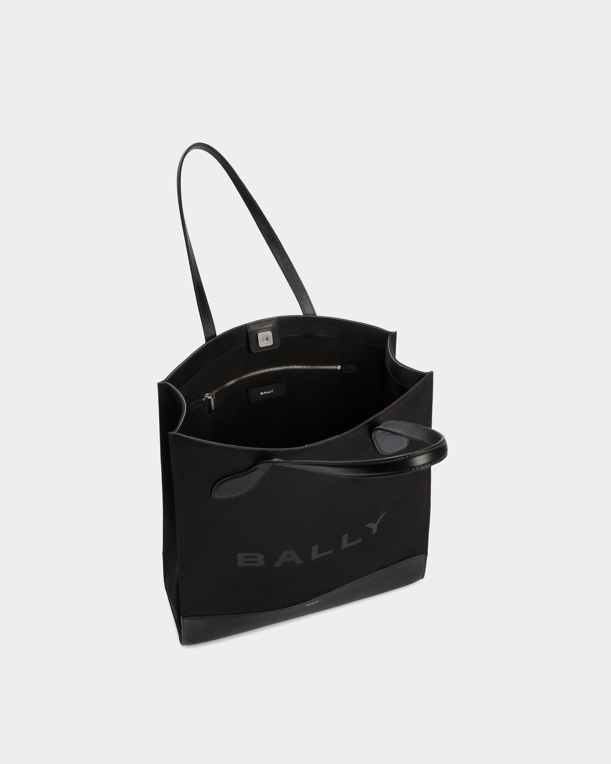 Bar Tote Bag In Black Nylon And Leather - Women's - Bally - 05