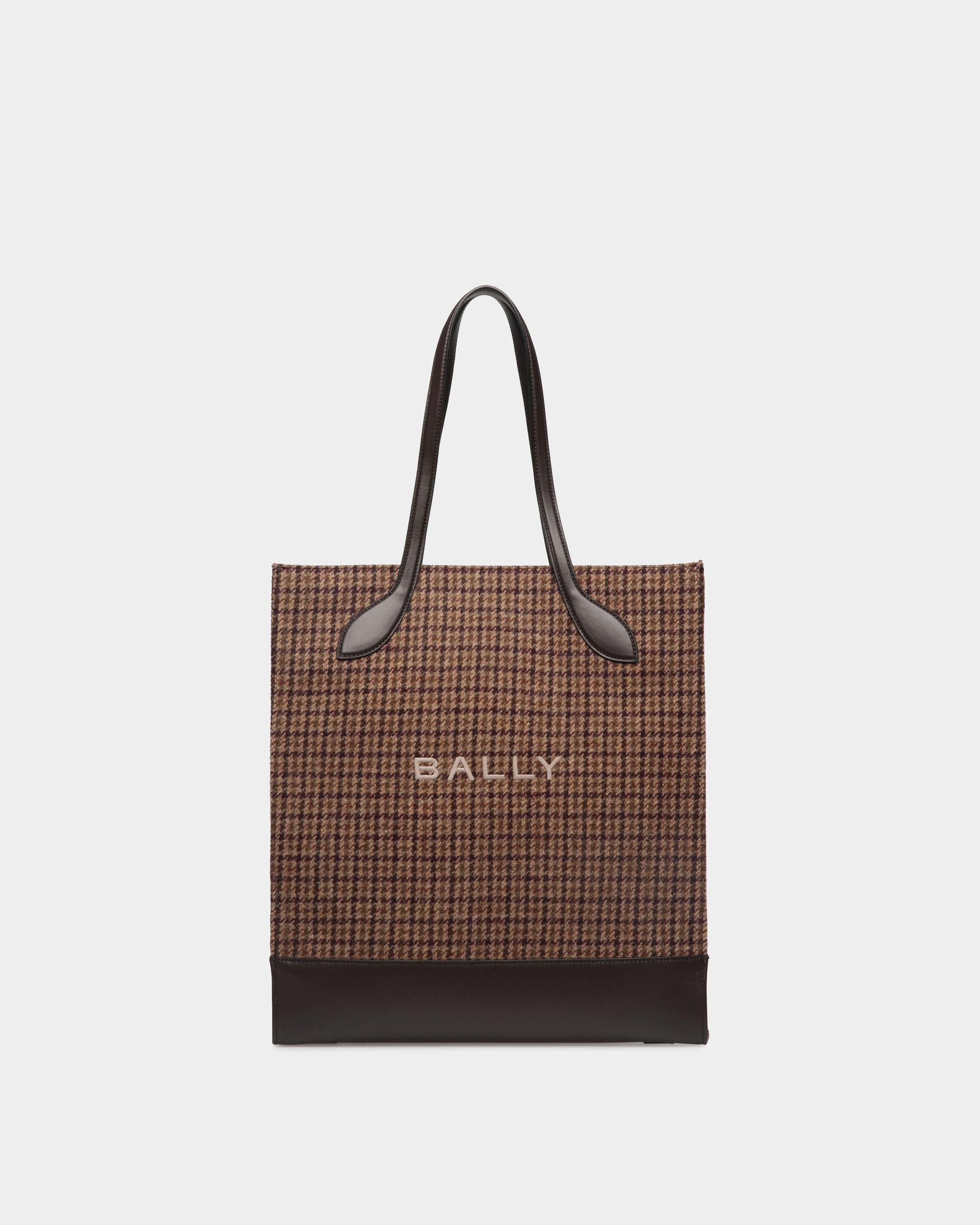 Bar Tote Bag in Multibrown Check Wool And Leather - Women's - Bally - 01