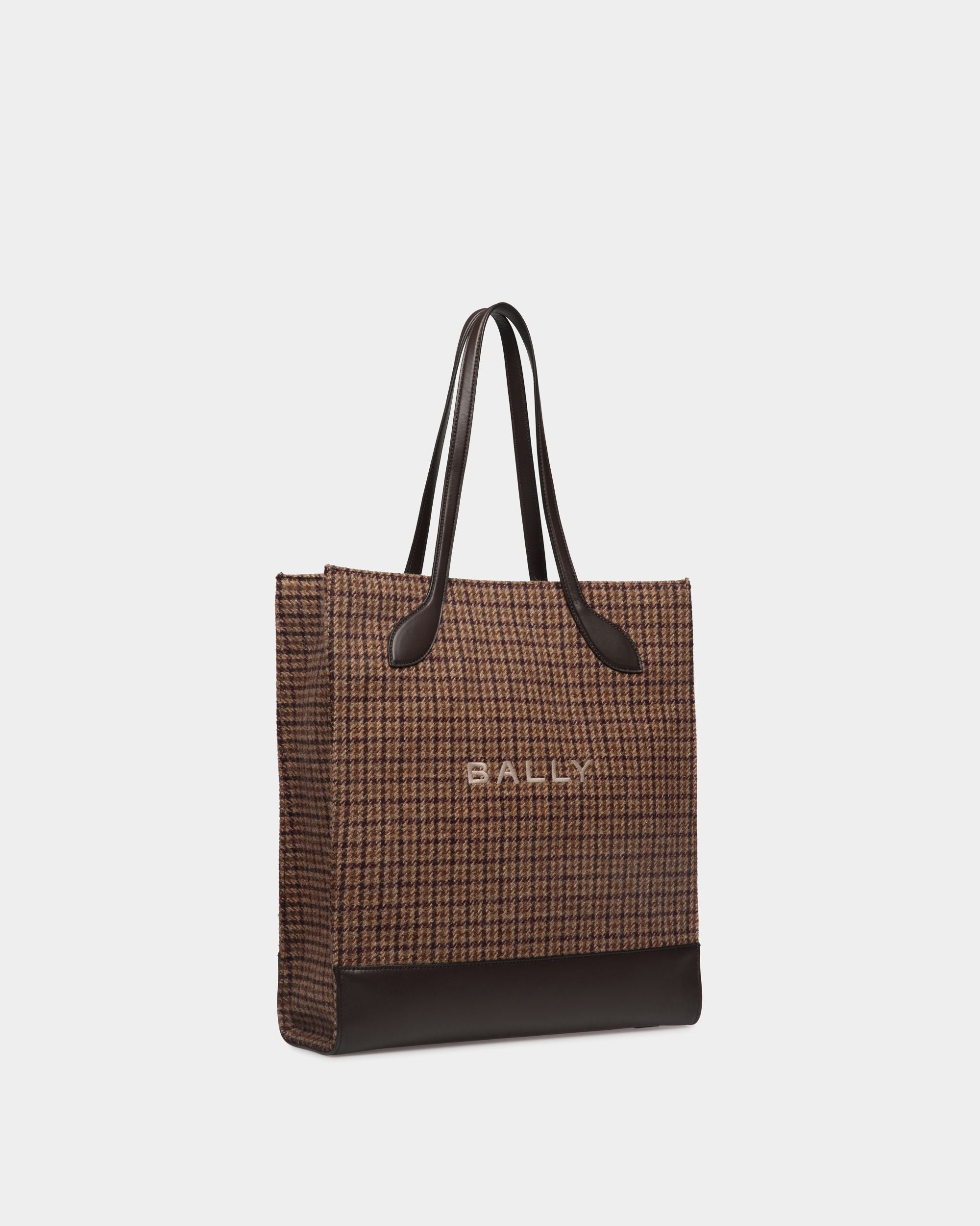 Bar Tote Bag in Multibrown Check Wool And Leather - Women's - Bally - 04