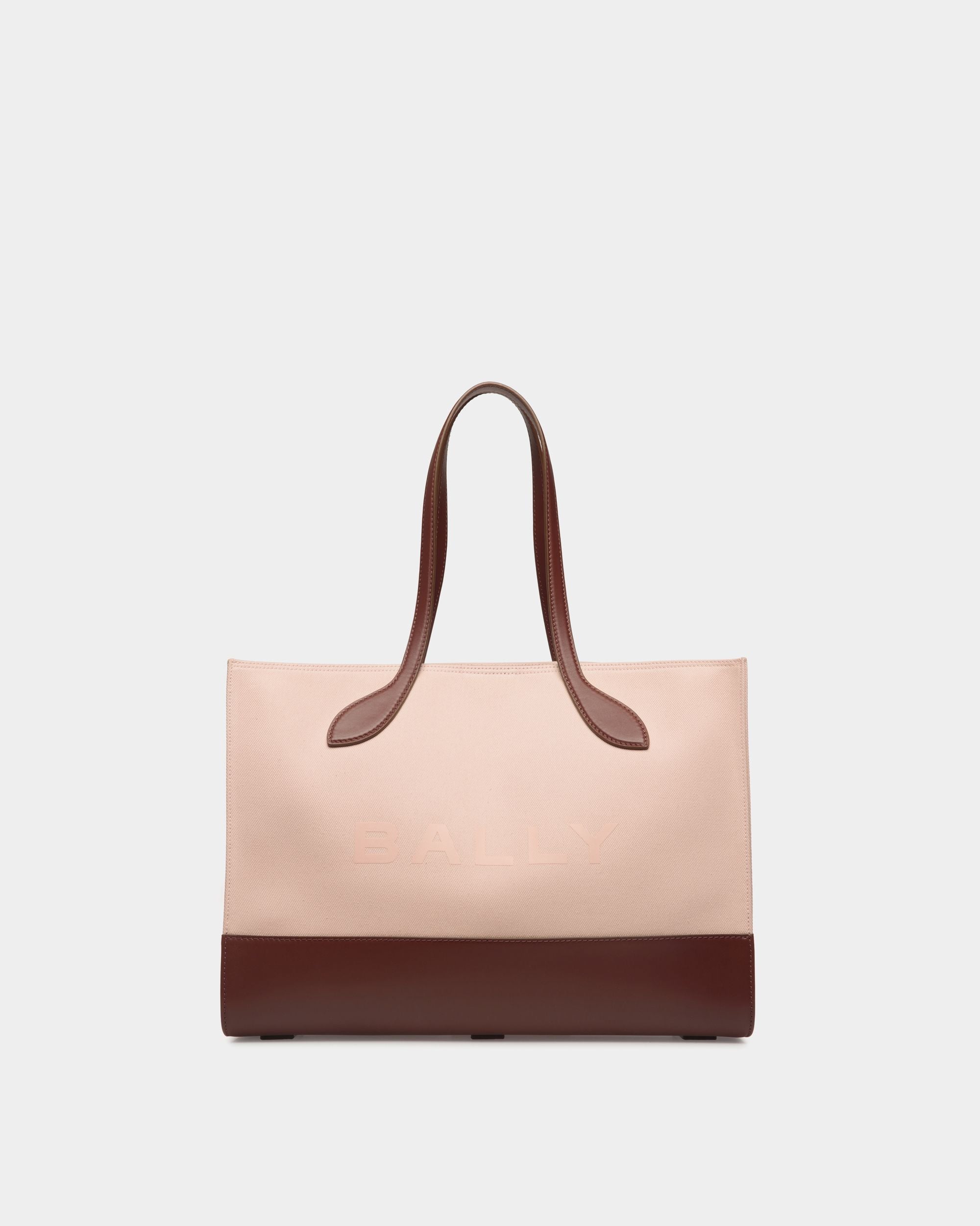 Bar Tote Bag in Dusty Petal Canvas And Brown Leather - Women's - Bally - 01