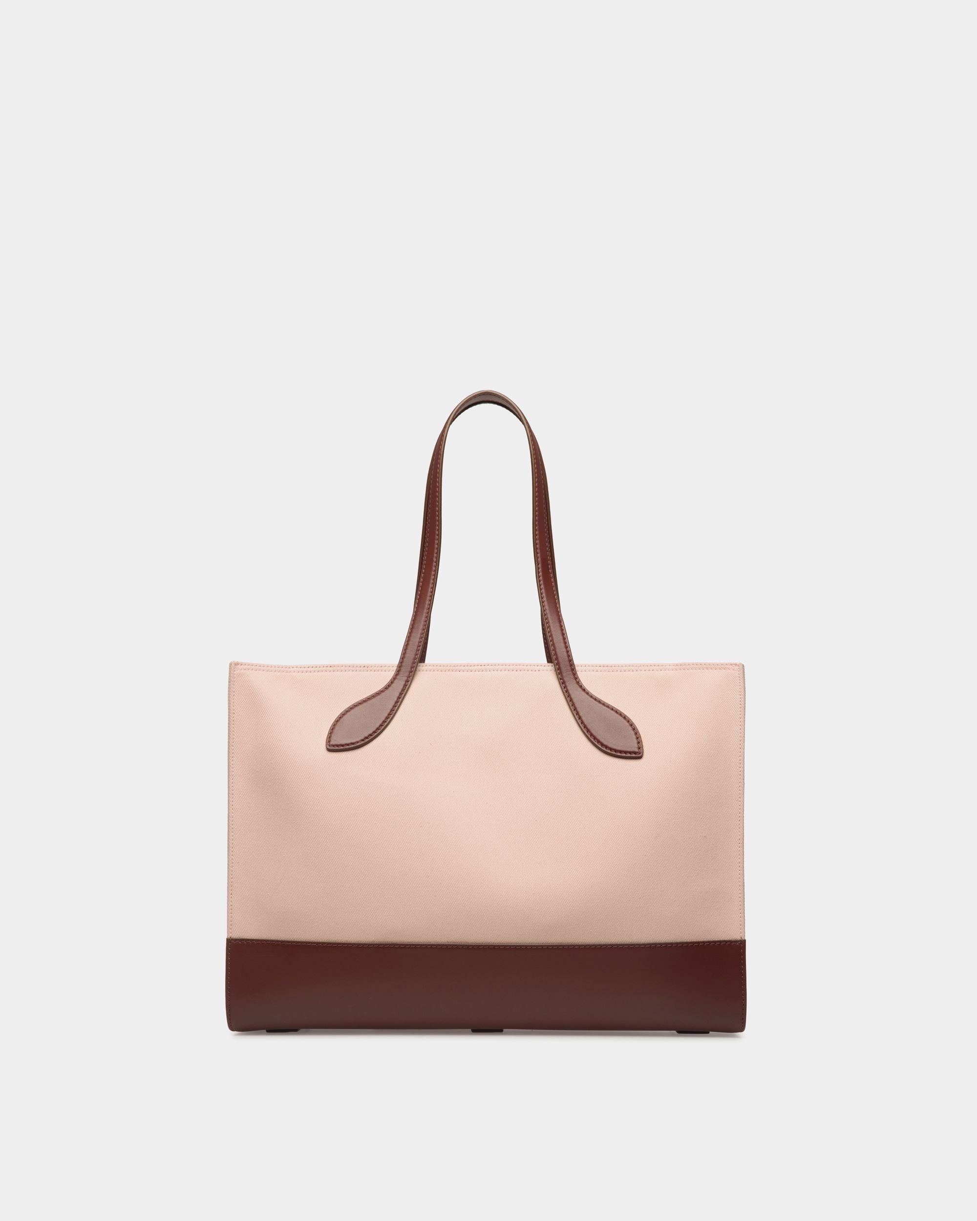 Bar Tote Bag in Dusty Petal Canvas And Brown Leather - Women's - Bally - 02